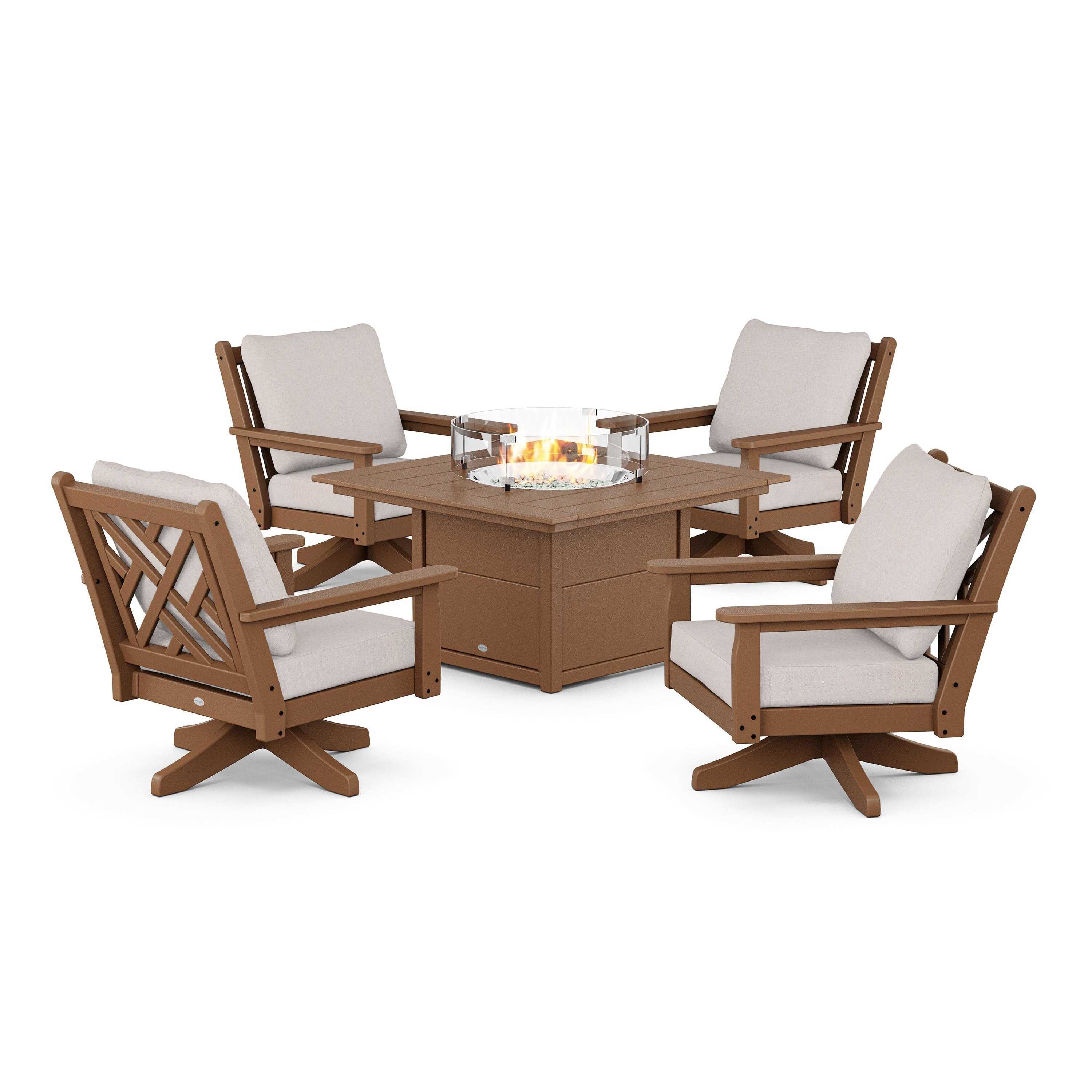 Chippendale 5-Piece Deep Seating Swivel Conversation Set with Fire Pit Table