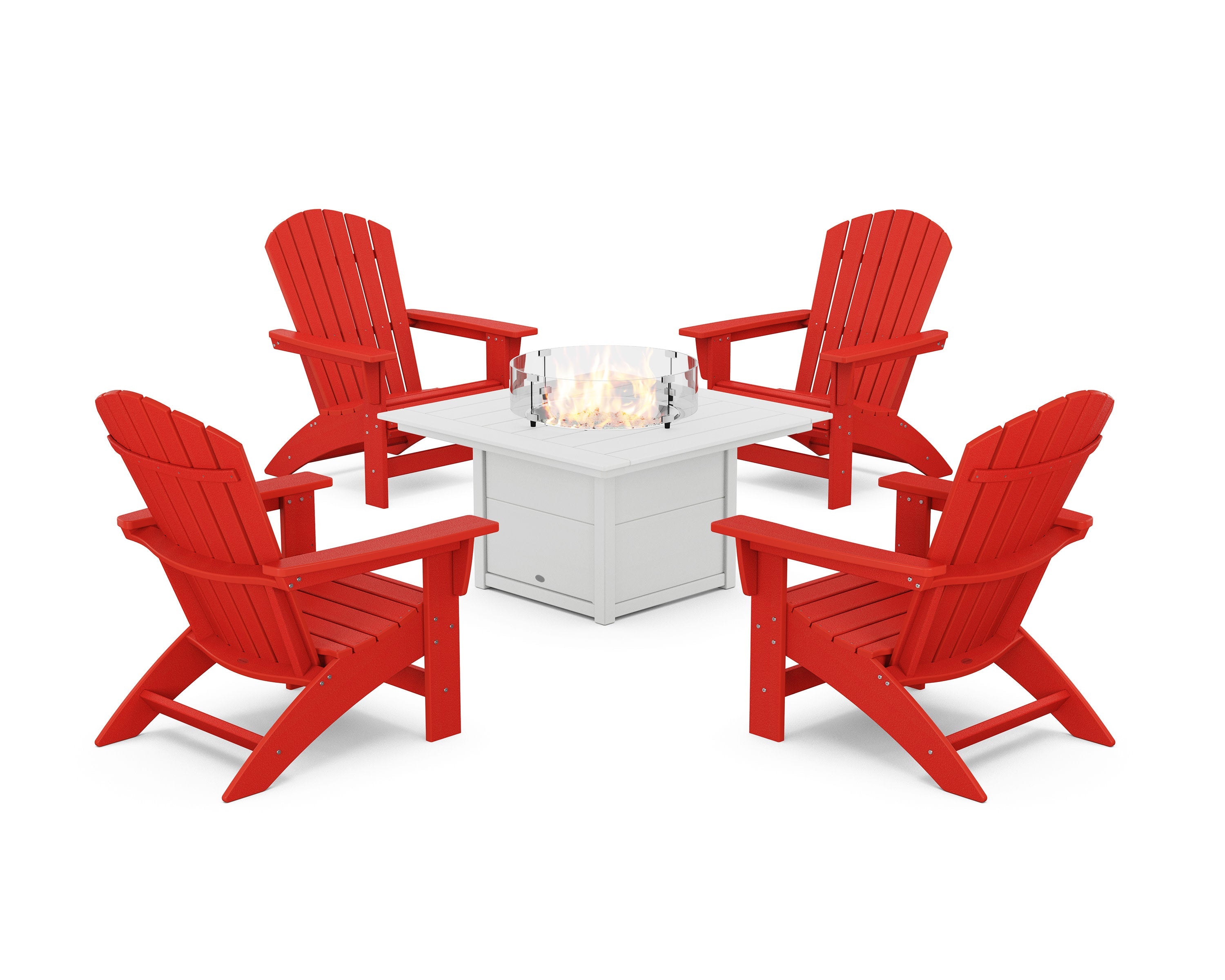 5-Piece Nautical Grand Adirondack Conversation Set with Fire Pit Table
