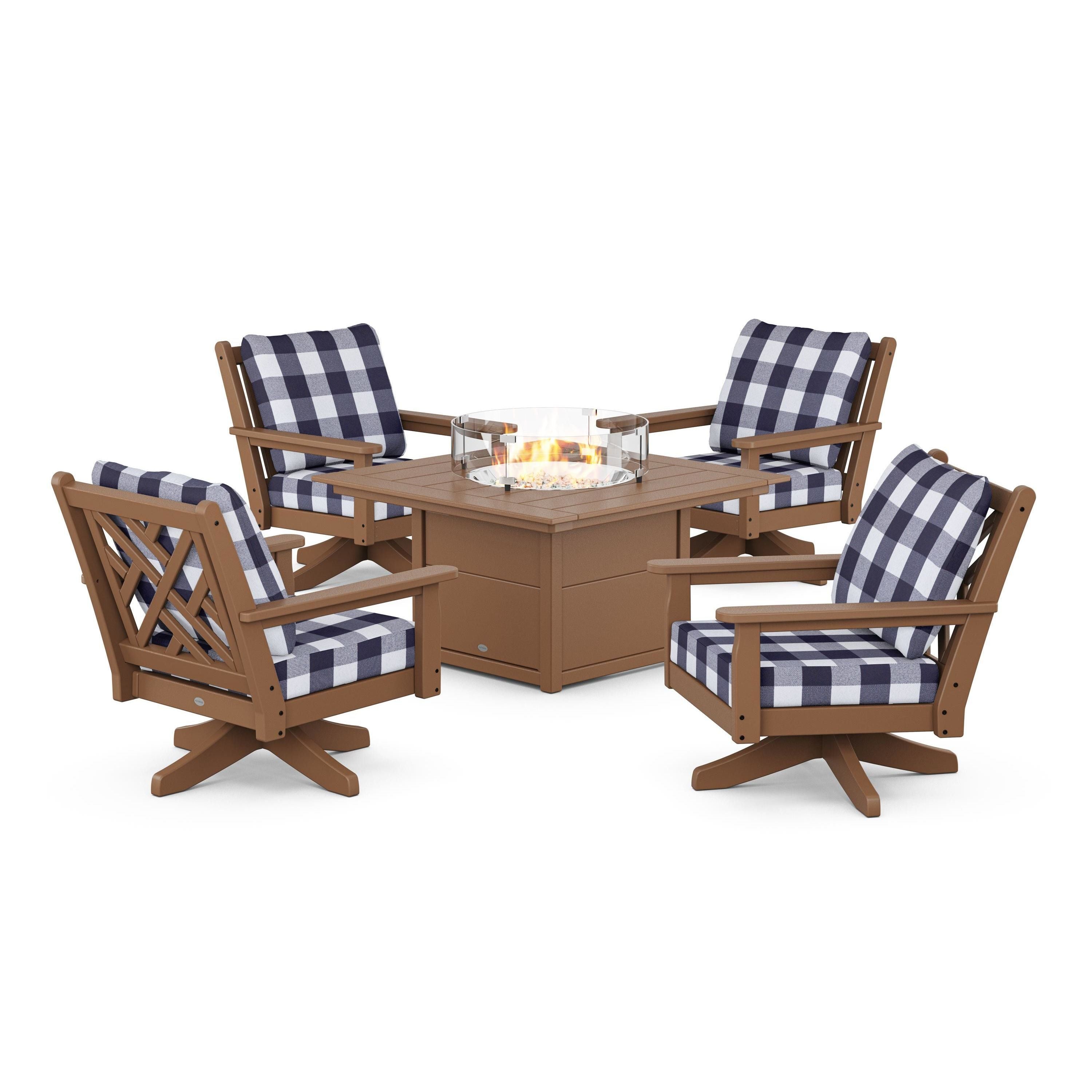 Chippendale 5-Piece Deep Seating Swivel Conversation Set with Fire Pit Table