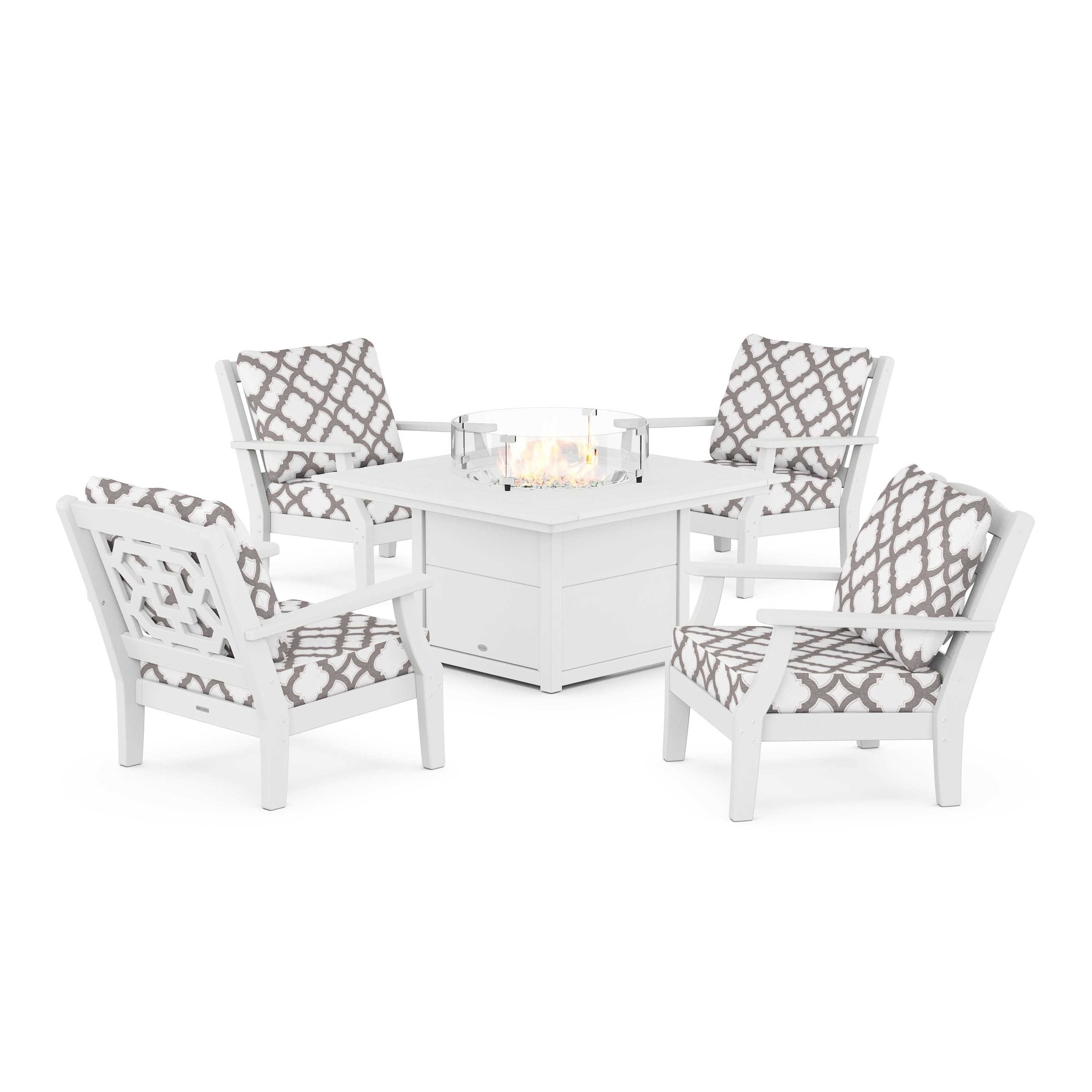 Chinoiserie 5-Piece Deep Seating Set with Fire Pit Table