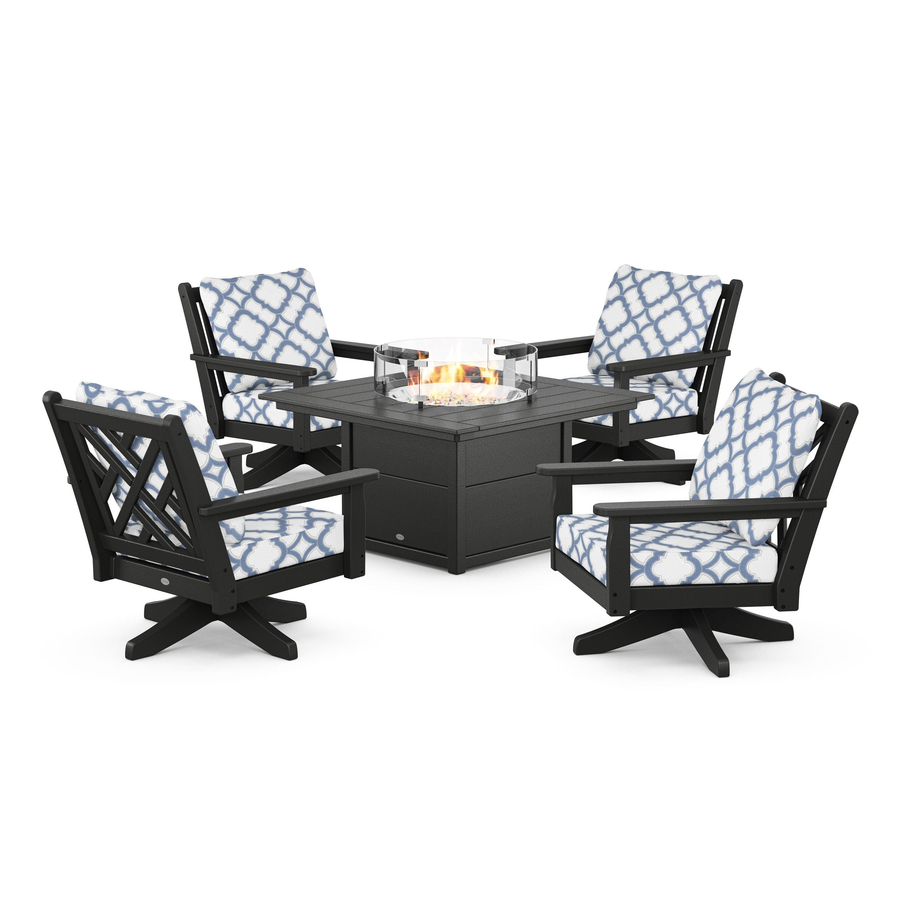 Chippendale 5-Piece Deep Seating Swivel Conversation Set with Fire Pit Table