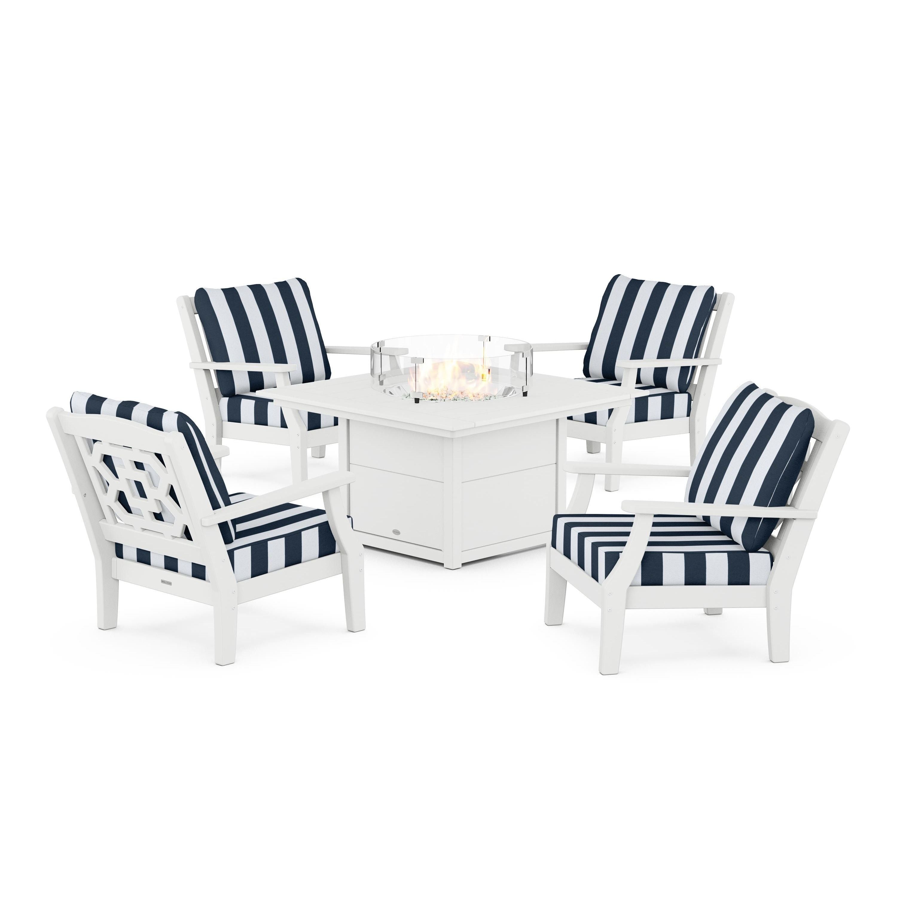 Chinoiserie 5-Piece Deep Seating Set with Fire Pit Table