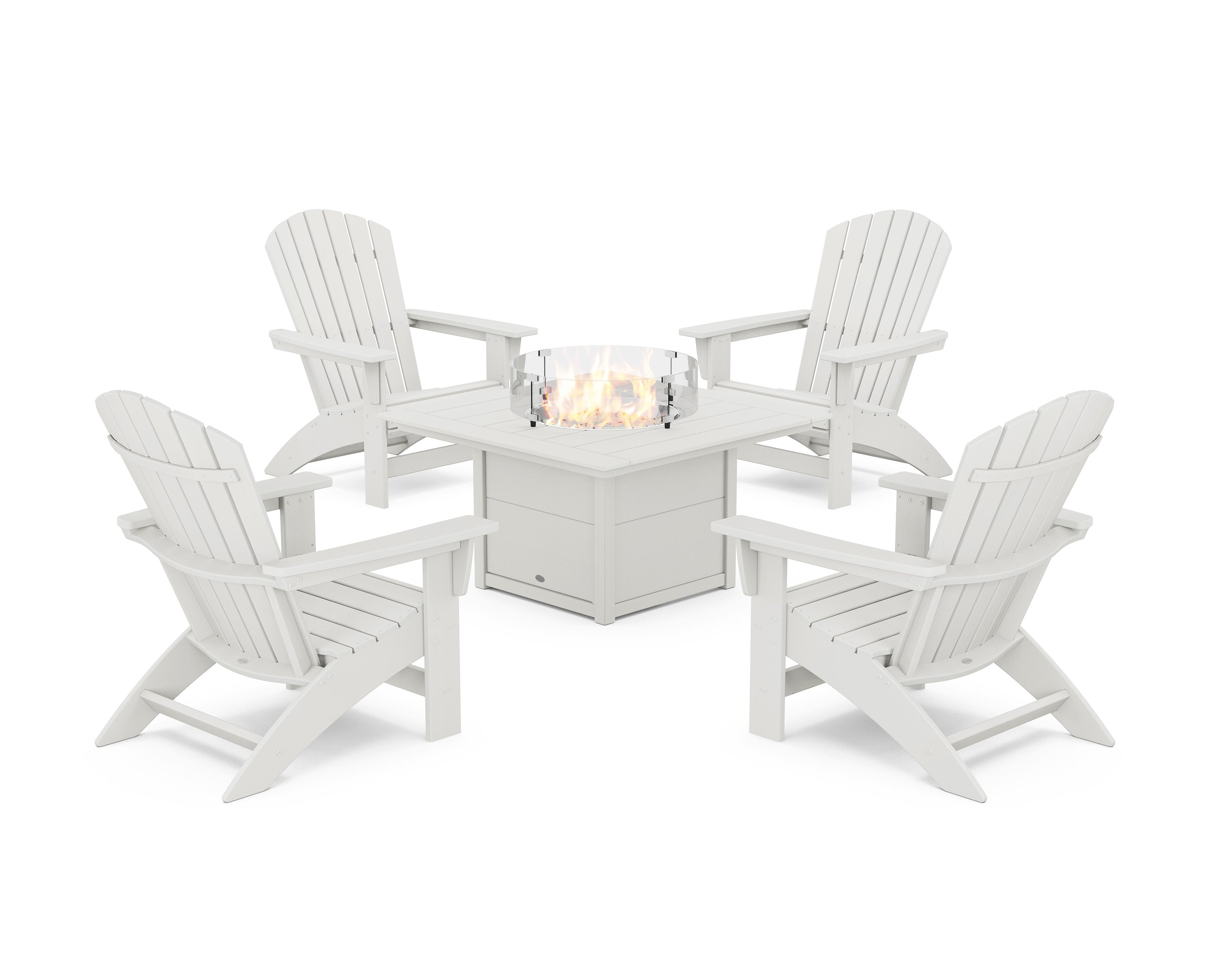 5-Piece Nautical Grand Adirondack Conversation Set with Fire Pit Table