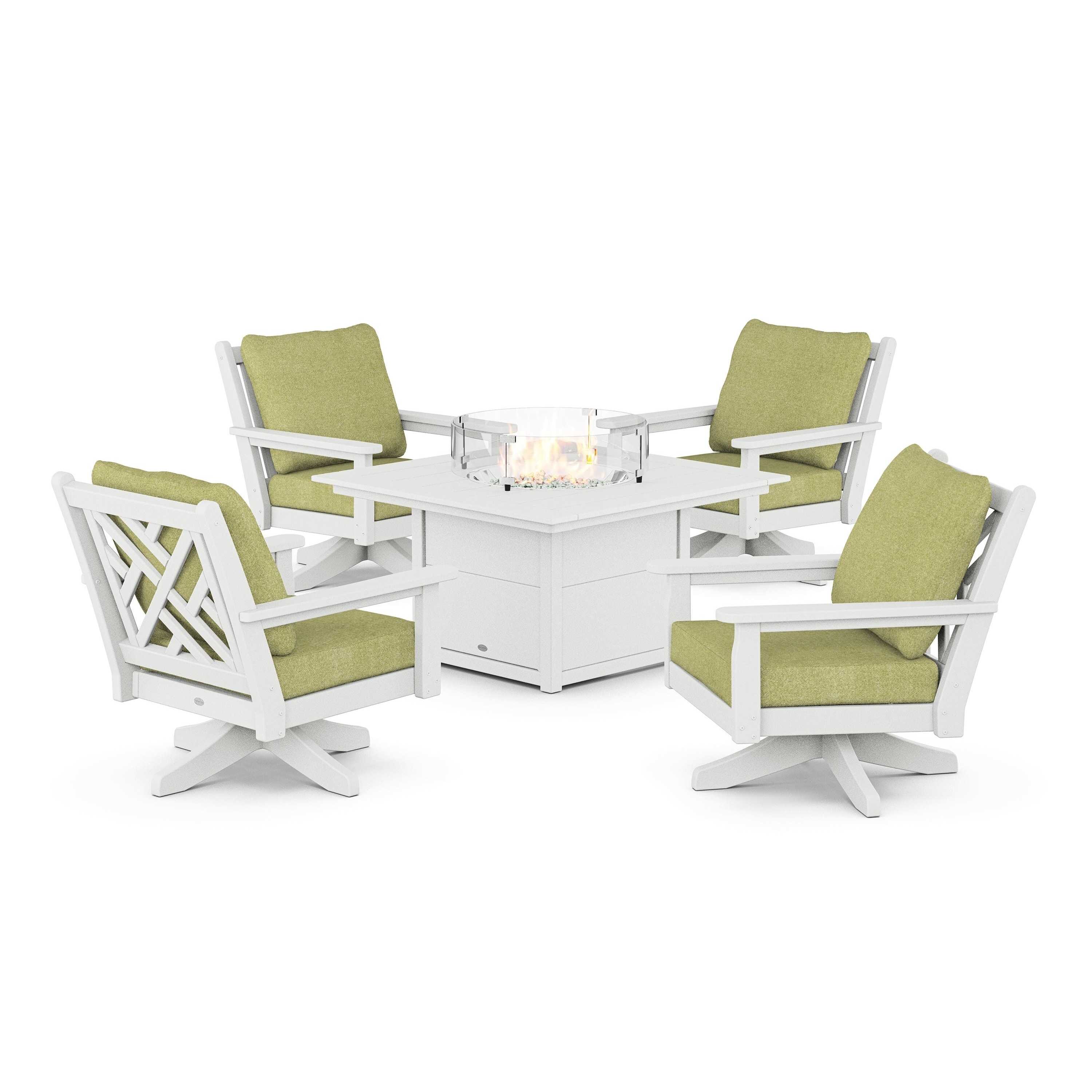 Chippendale 5-Piece Deep Seating Swivel Conversation Set with Fire Pit Table