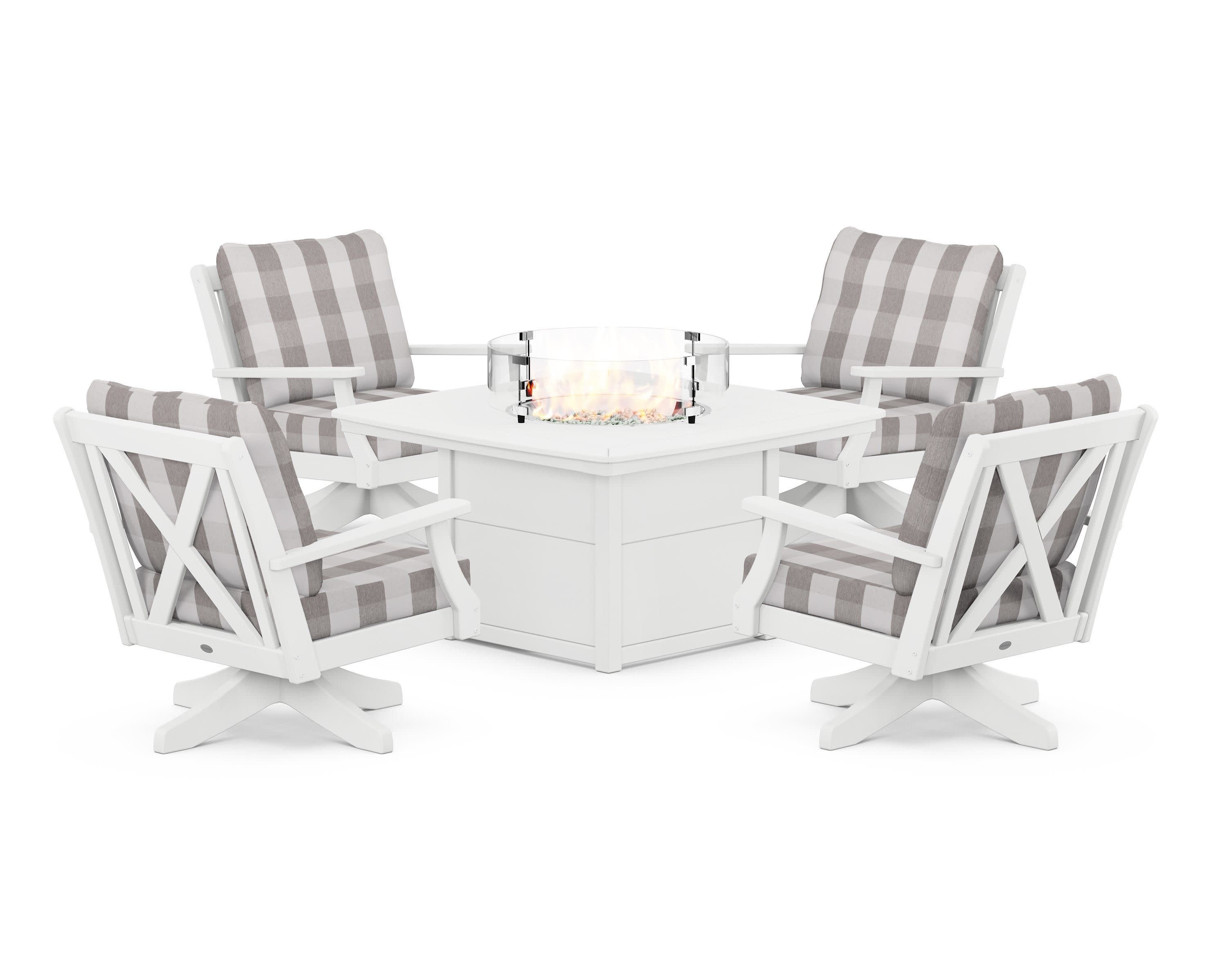 Braxton 5-Piece Deep Seating Swivel Conversation Set with Fire Pit Table