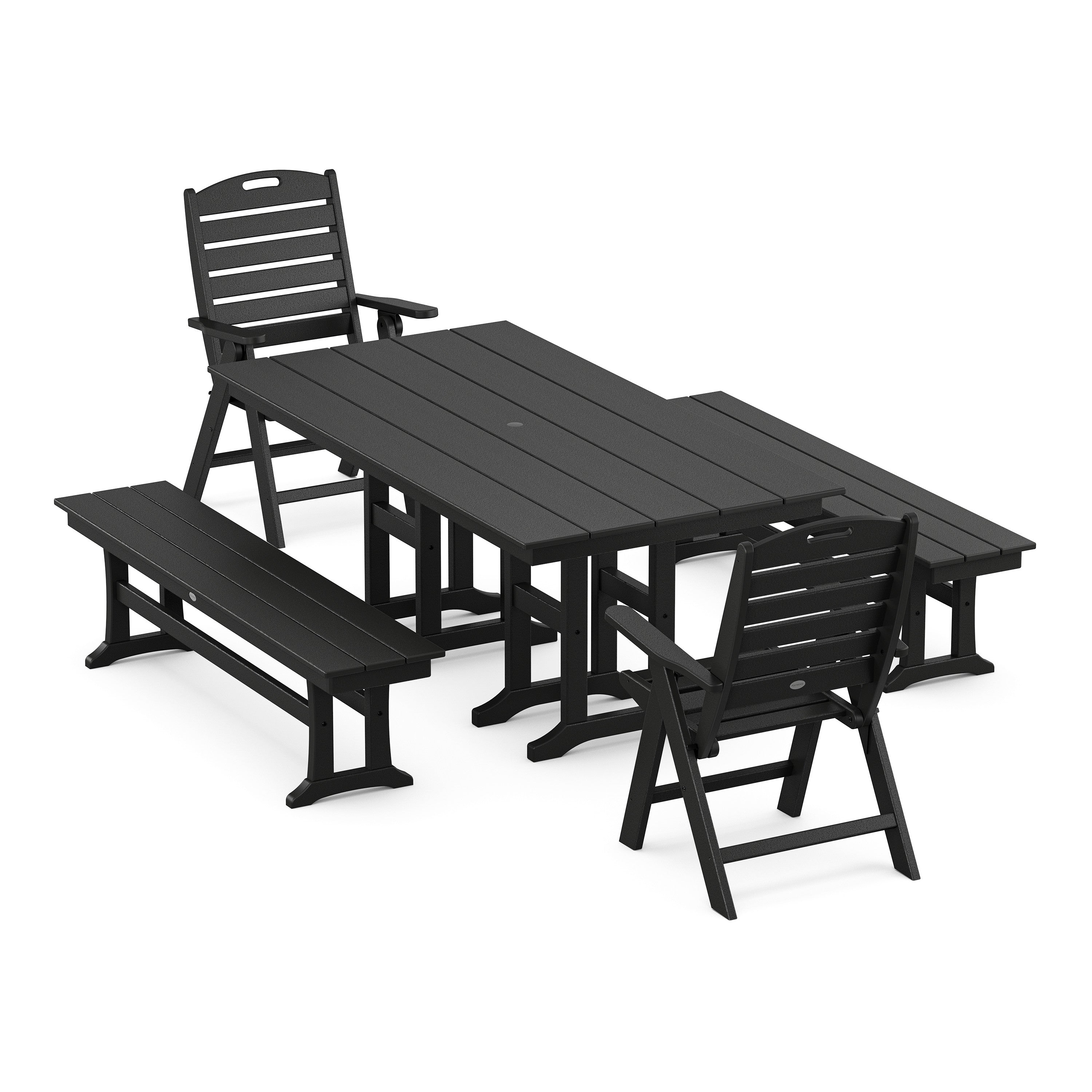 Nautical Highback 5-Piece Farmhouse Dining Set with Benches