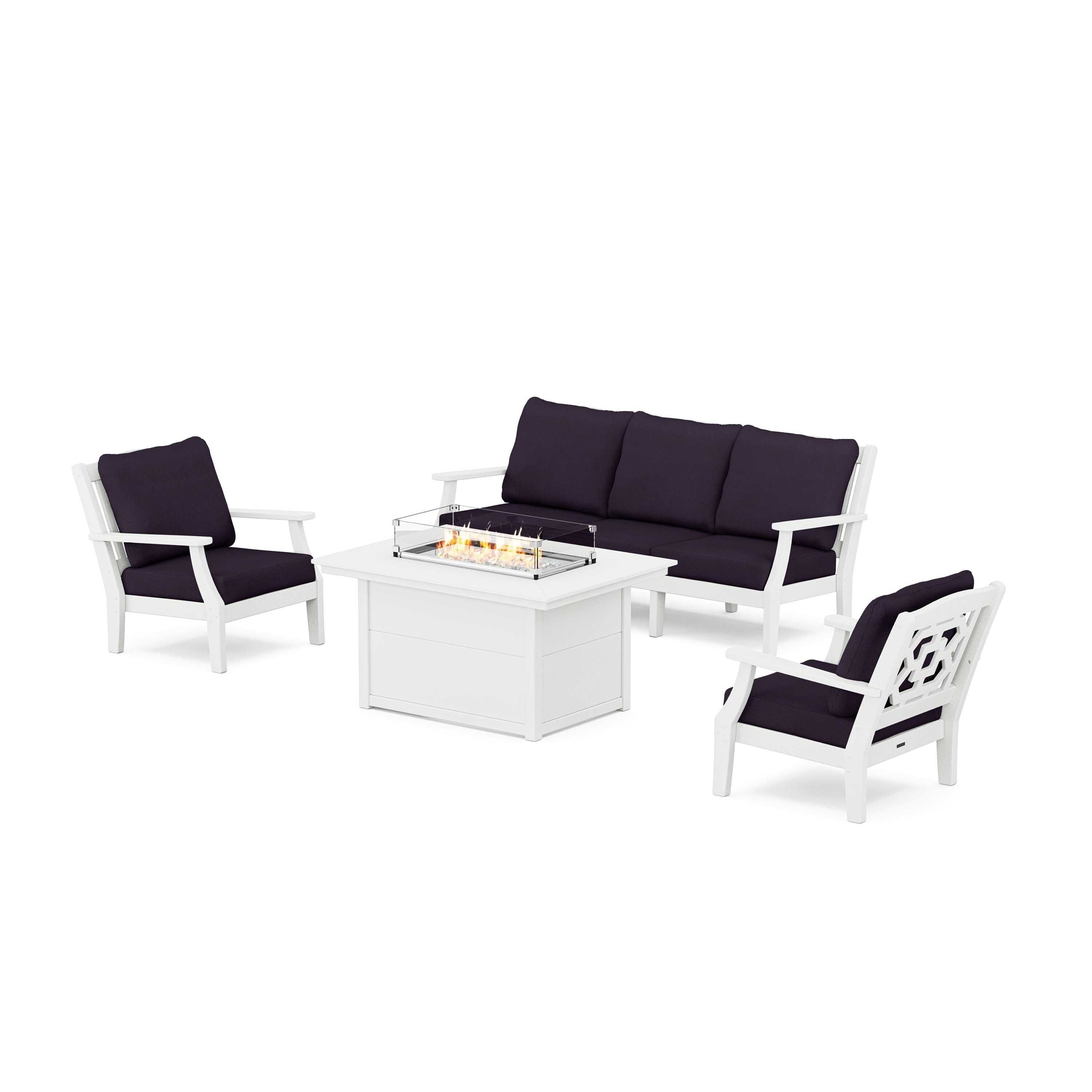 Chinoiserie Deep Seating Fire Pit Table Set