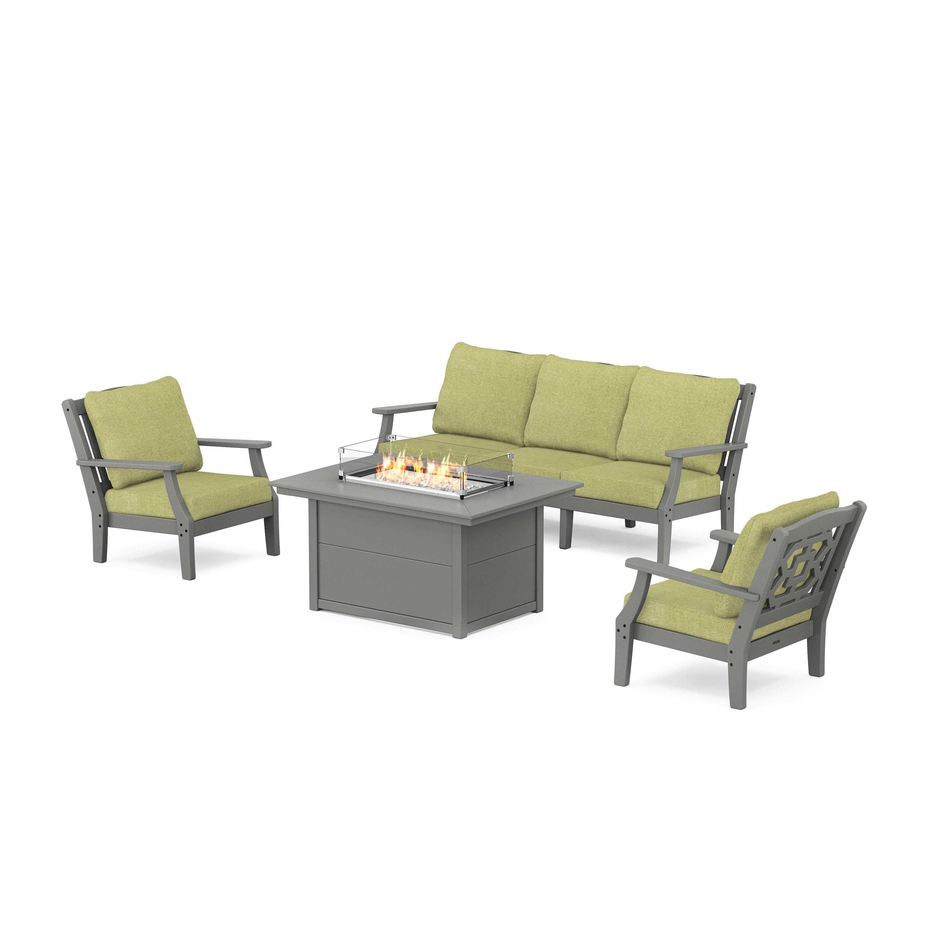 Chinoiserie Deep Seating Fire Pit Table Set