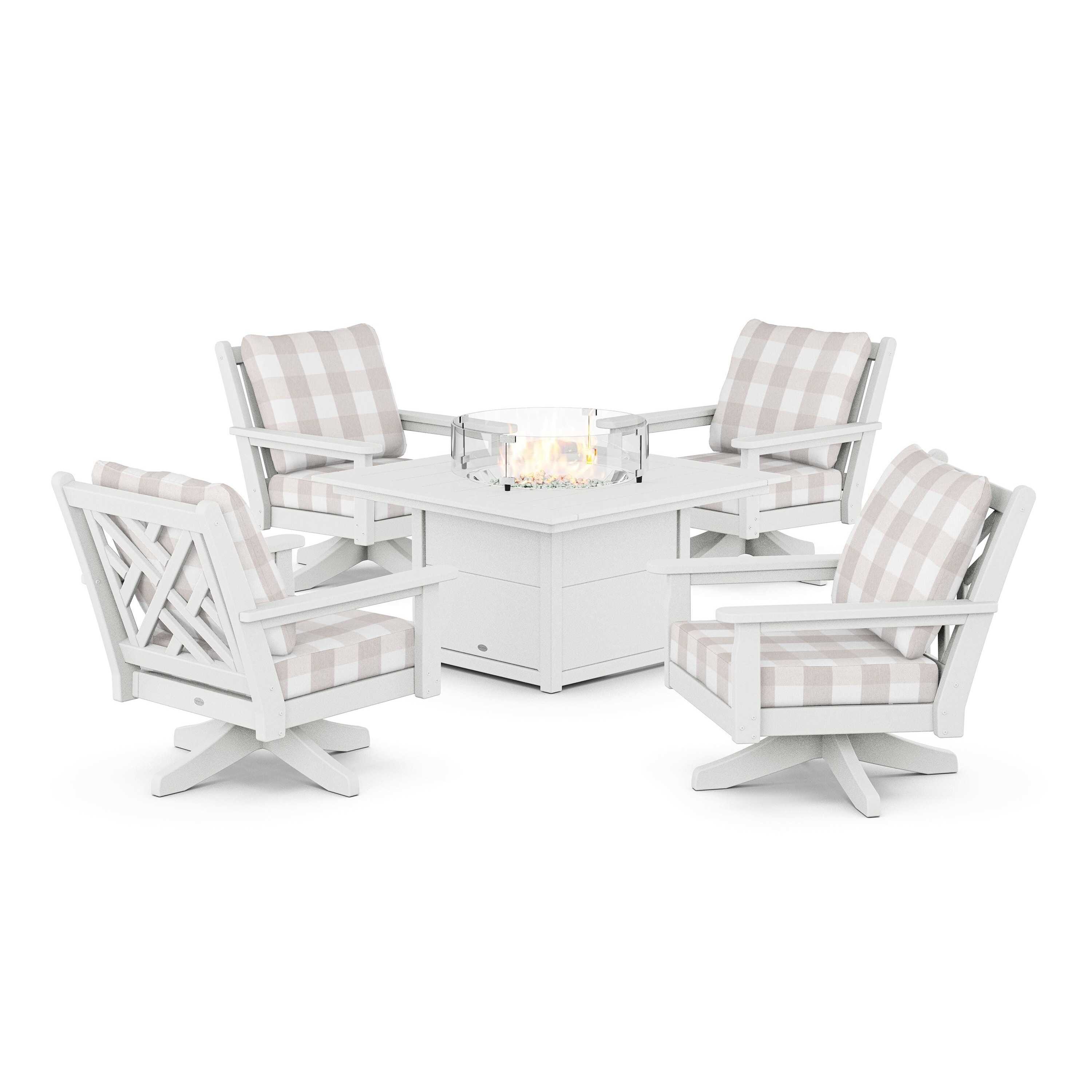 Chippendale 5-Piece Deep Seating Swivel Conversation Set with Fire Pit Table
