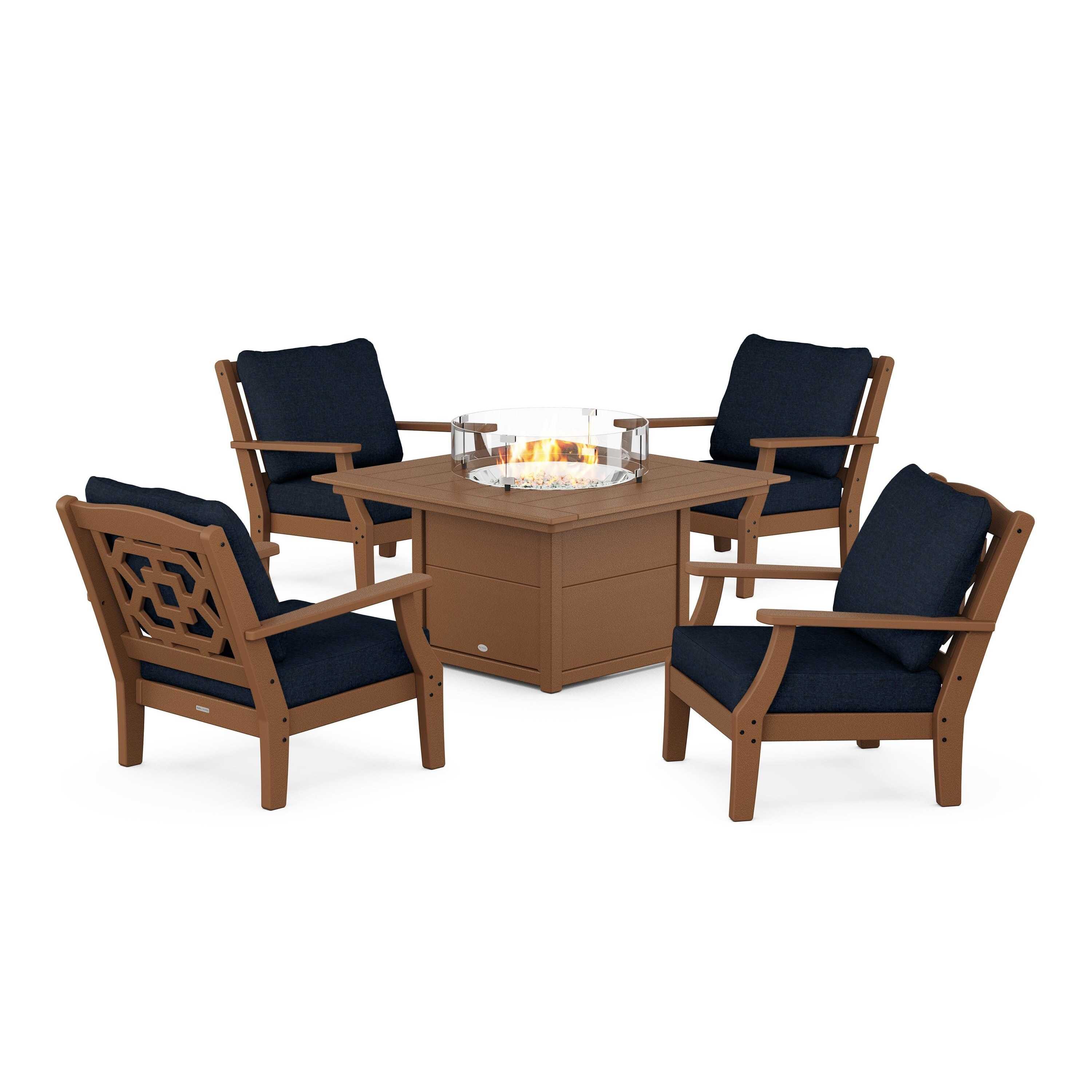 Chinoiserie 5-Piece Deep Seating Set with Fire Pit Table