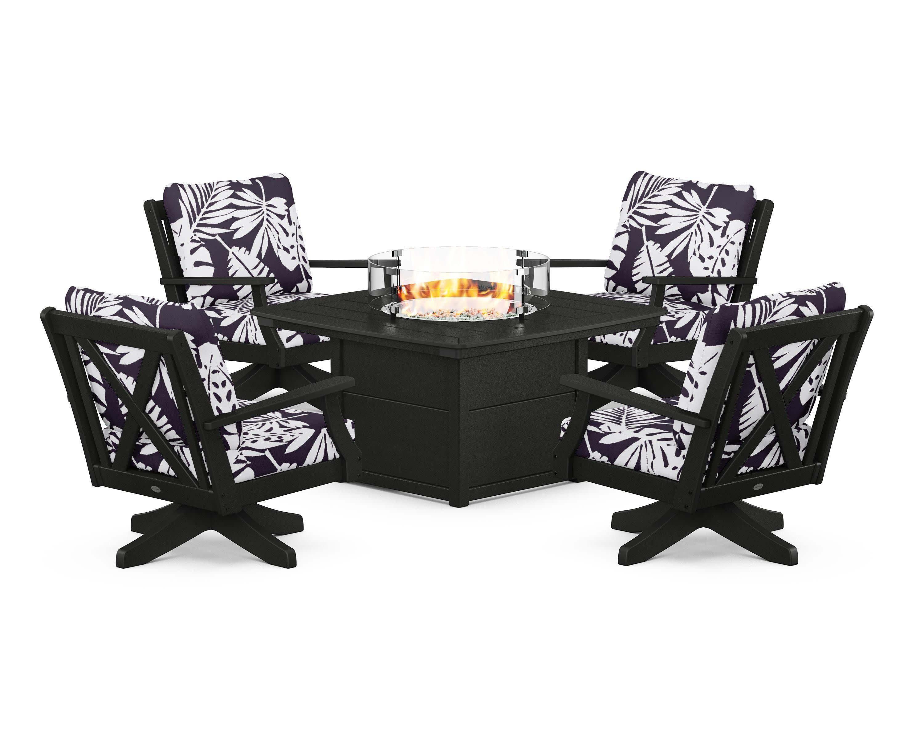 Braxton 5-Piece Deep Seating Swivel Conversation Set with Fire Pit Table