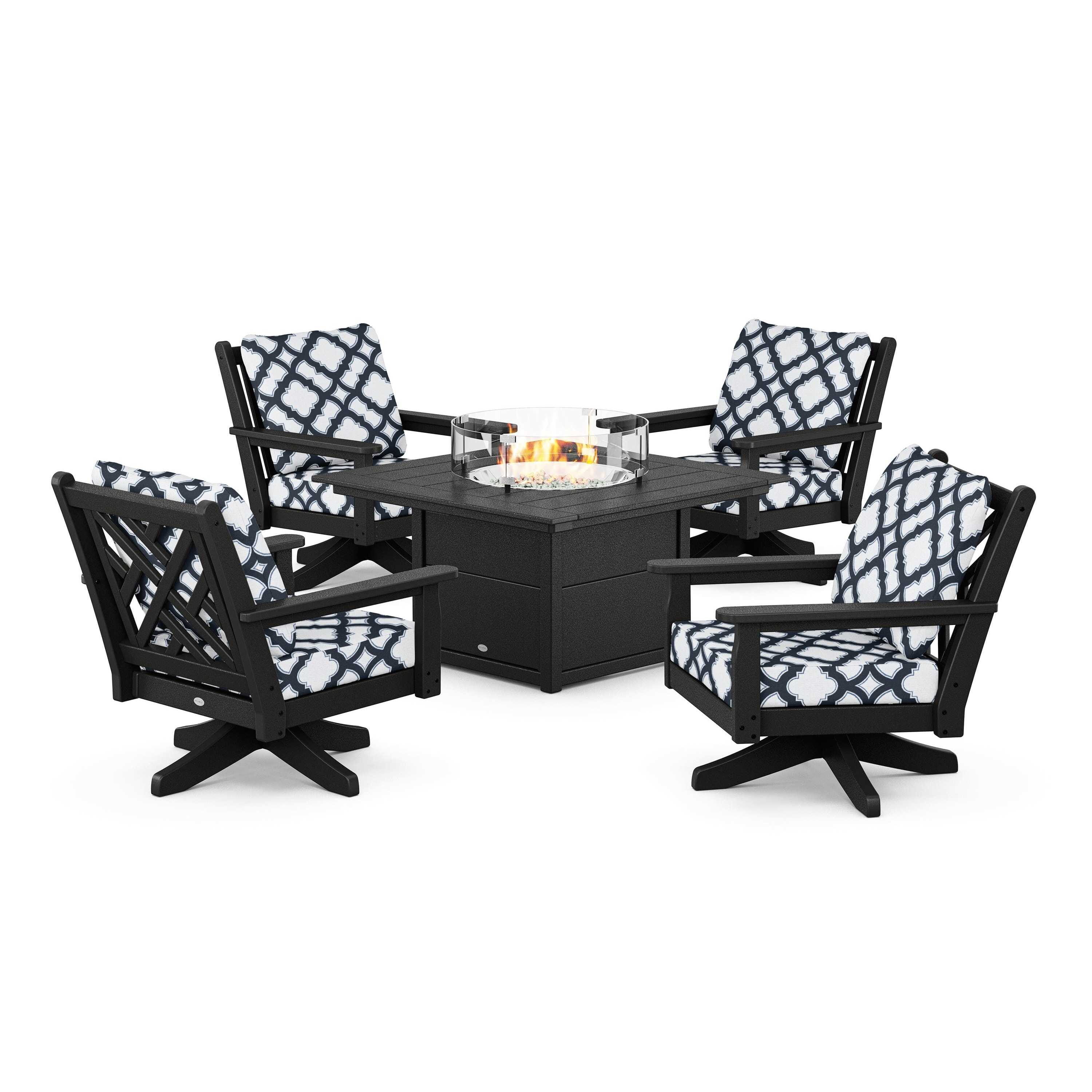 Chippendale 5-Piece Deep Seating Swivel Conversation Set with Fire Pit Table