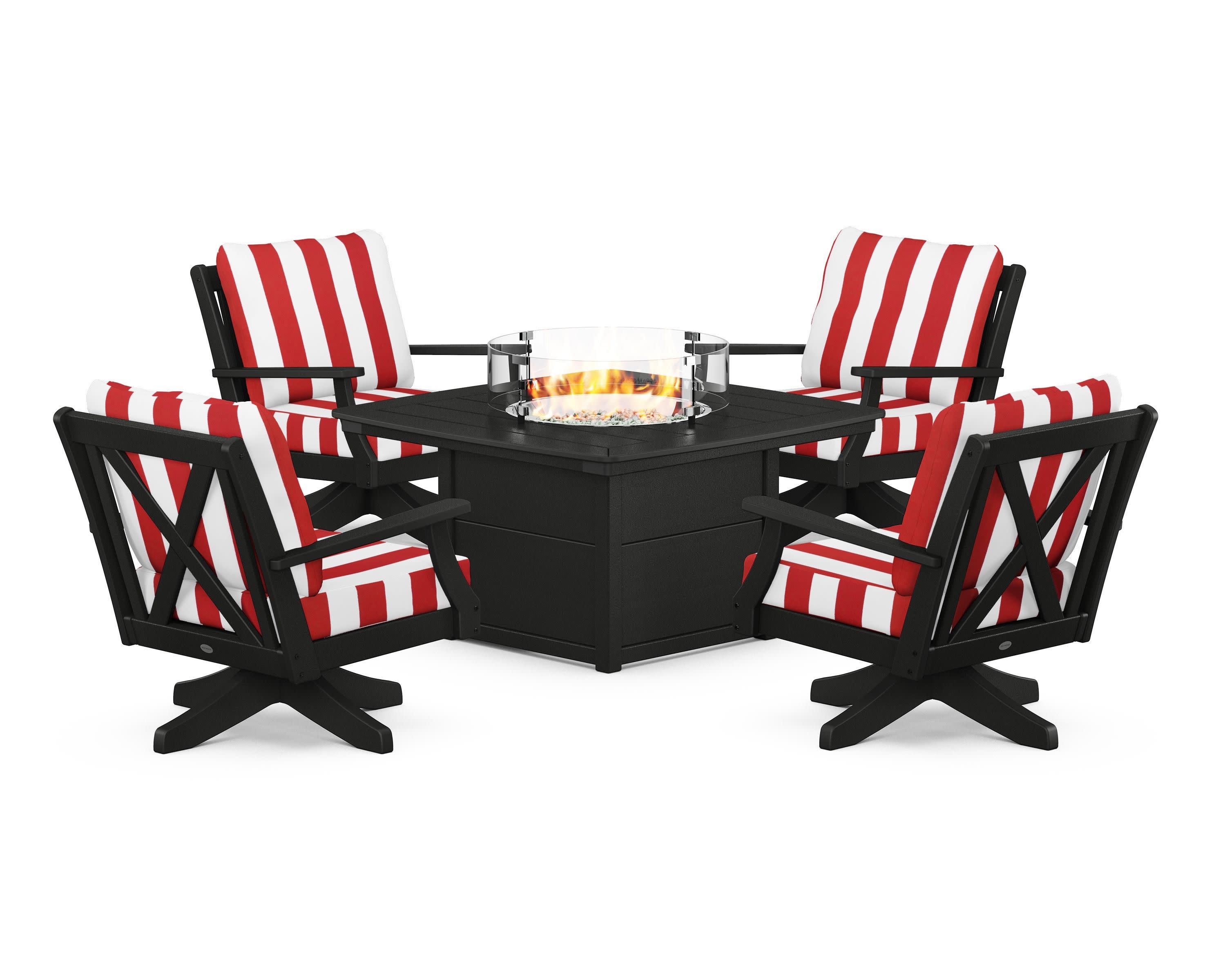 Braxton 5-Piece Deep Seating Swivel Conversation Set with Fire Pit Table