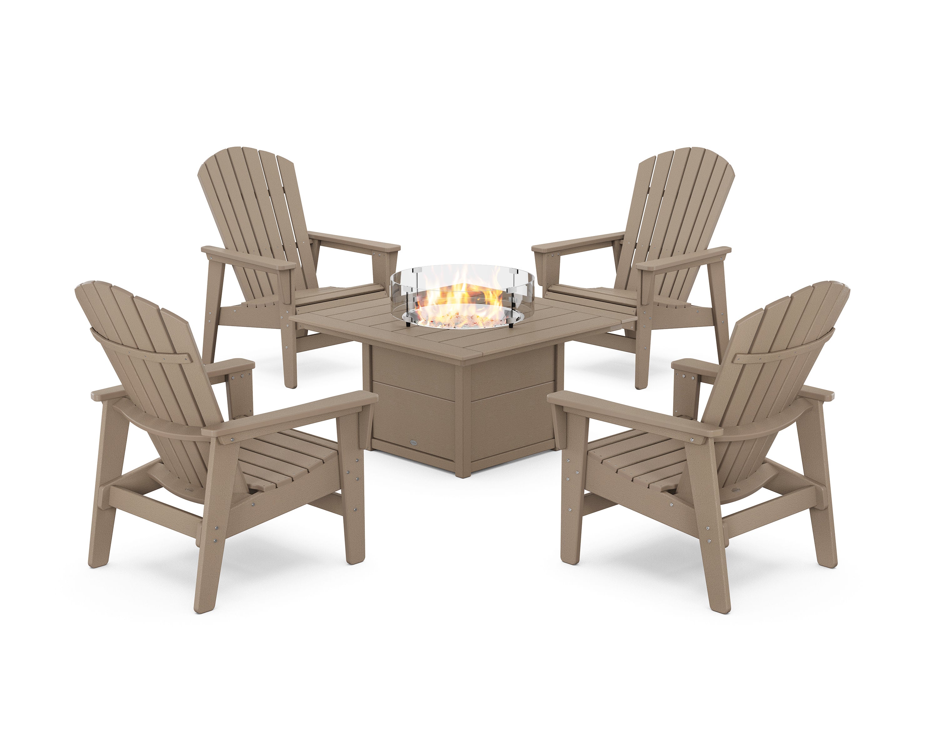 5-Piece Nautical Grand Upright Adirondack Conversation Set with Fire Pit Table