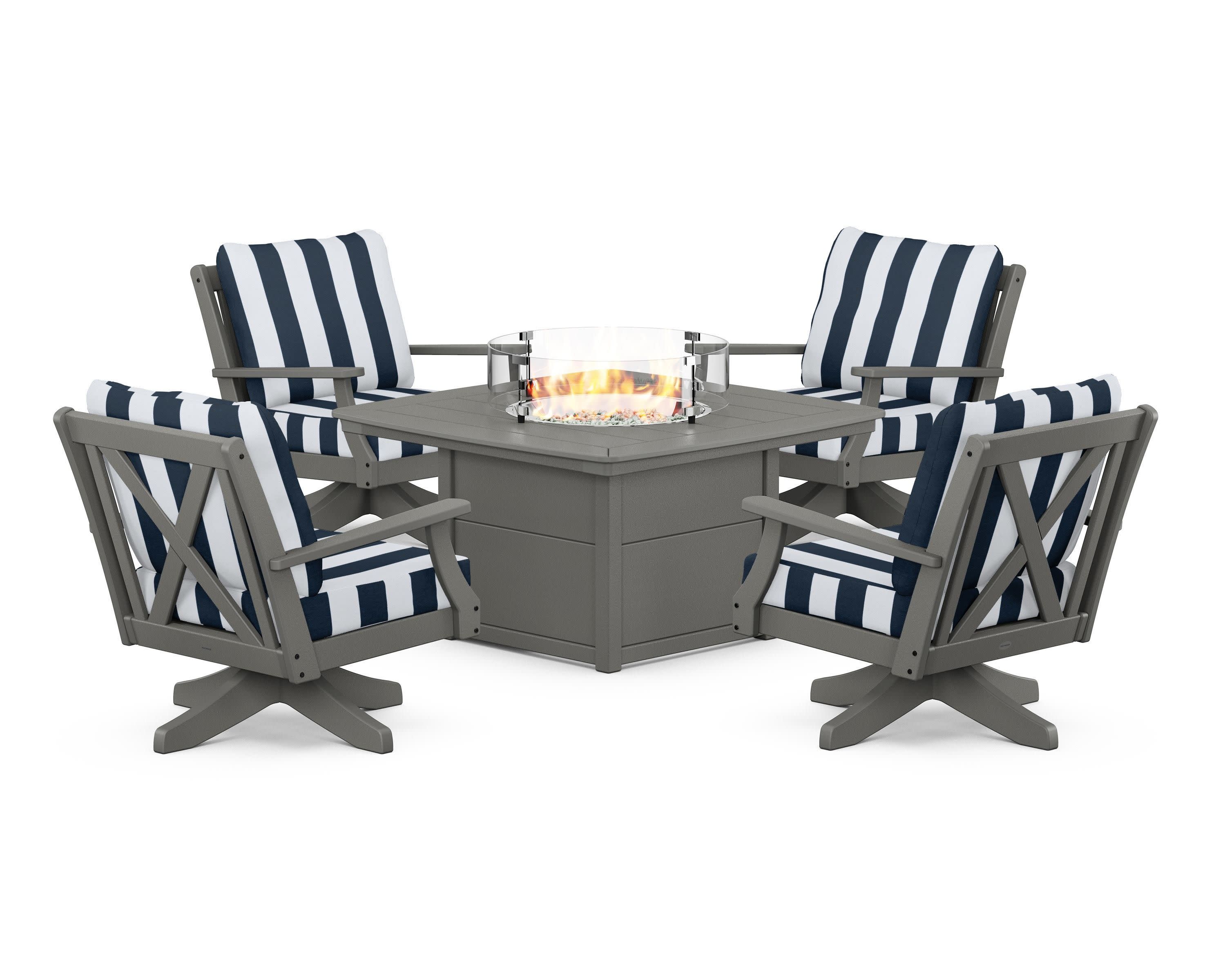 Braxton 5-Piece Deep Seating Swivel Conversation Set with Fire Pit Table