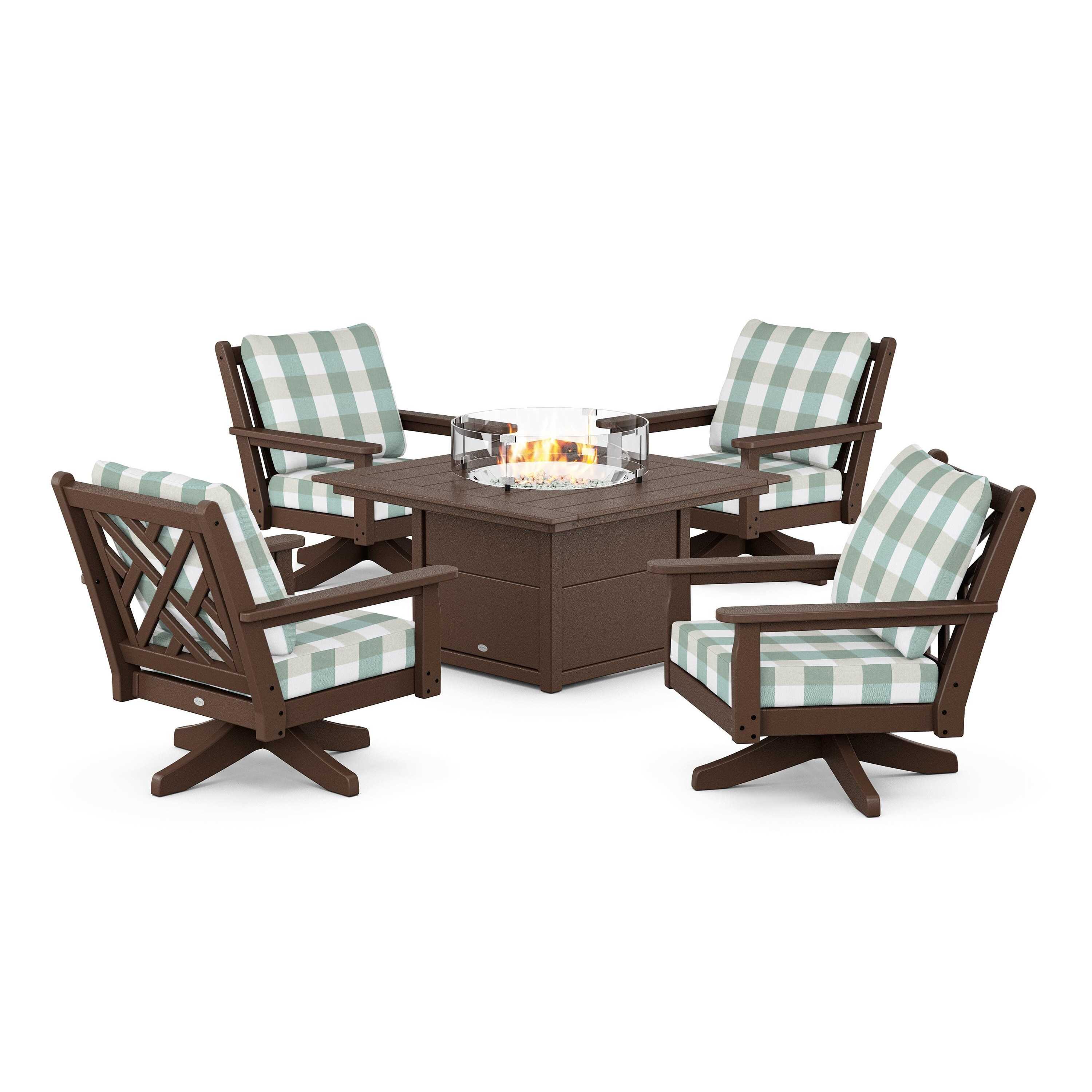 Chippendale 5-Piece Deep Seating Swivel Conversation Set with Fire Pit Table