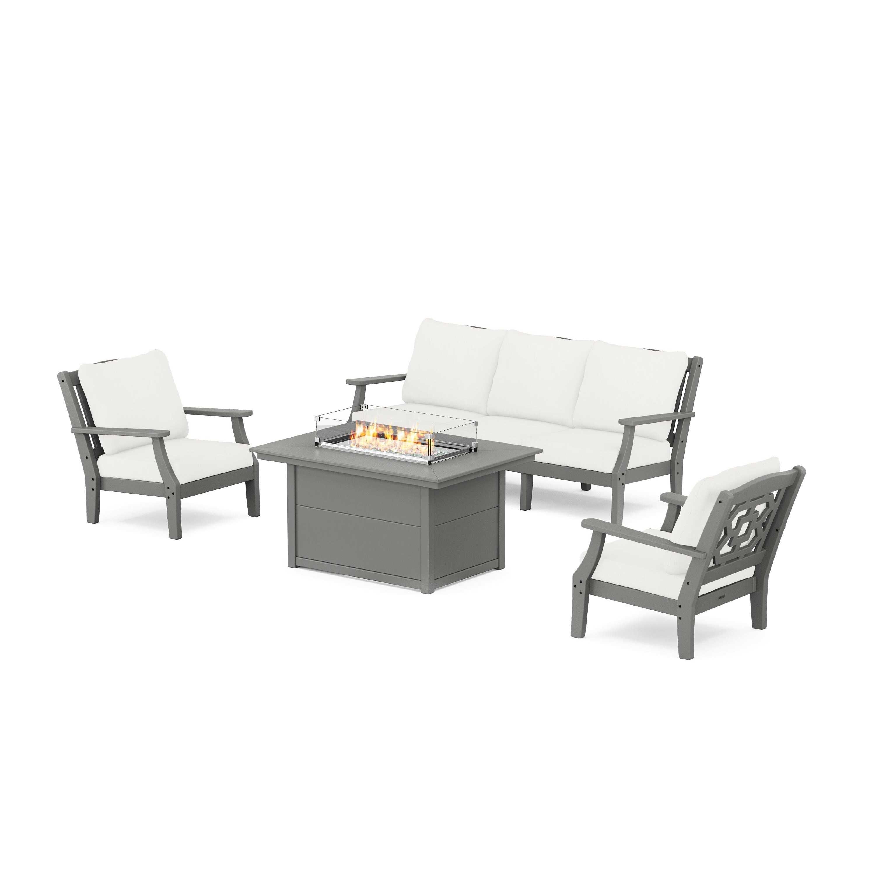 Chinoiserie Deep Seating Fire Pit Table Set