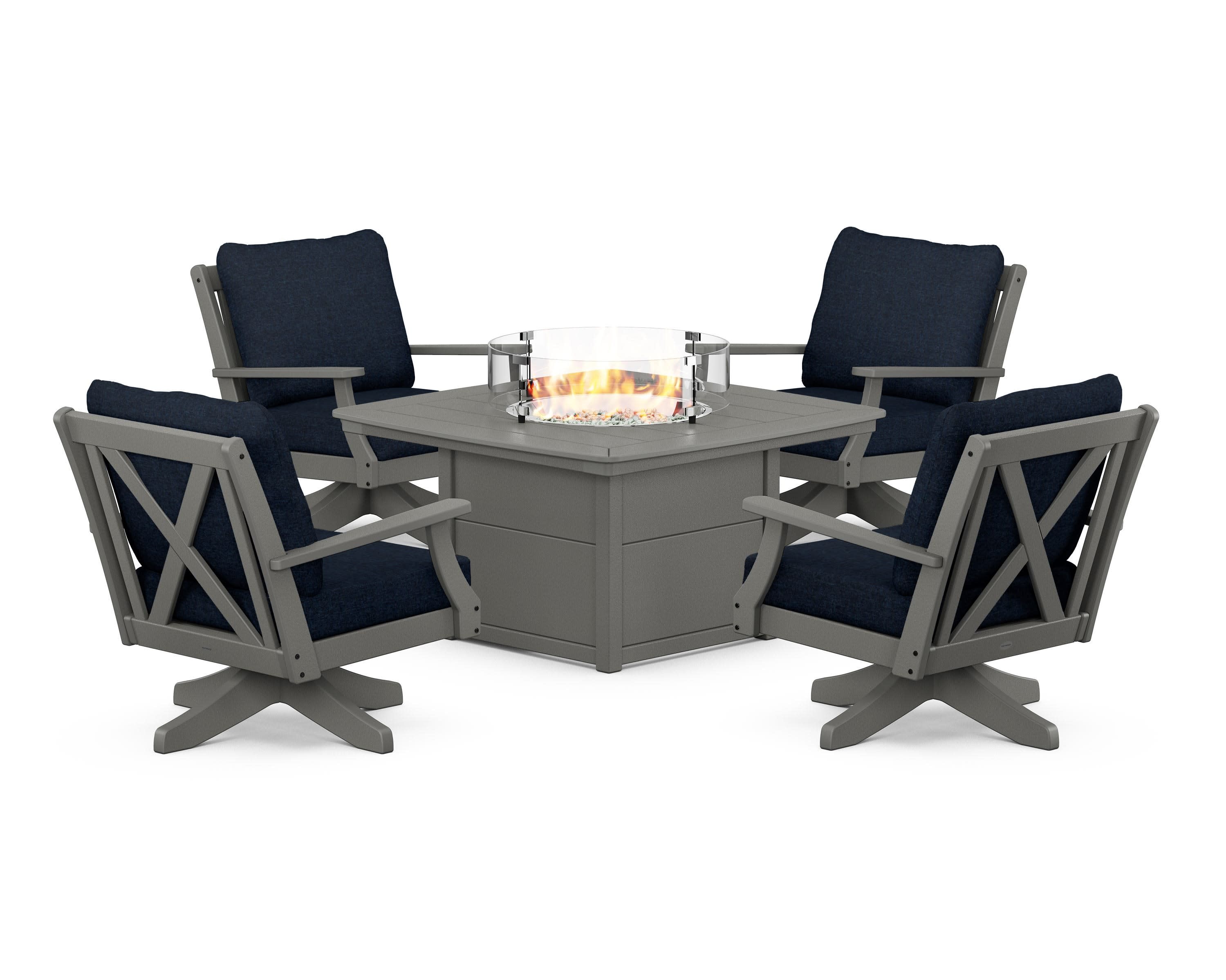 Braxton 5-Piece Deep Seating Swivel Conversation Set with Fire Pit Table