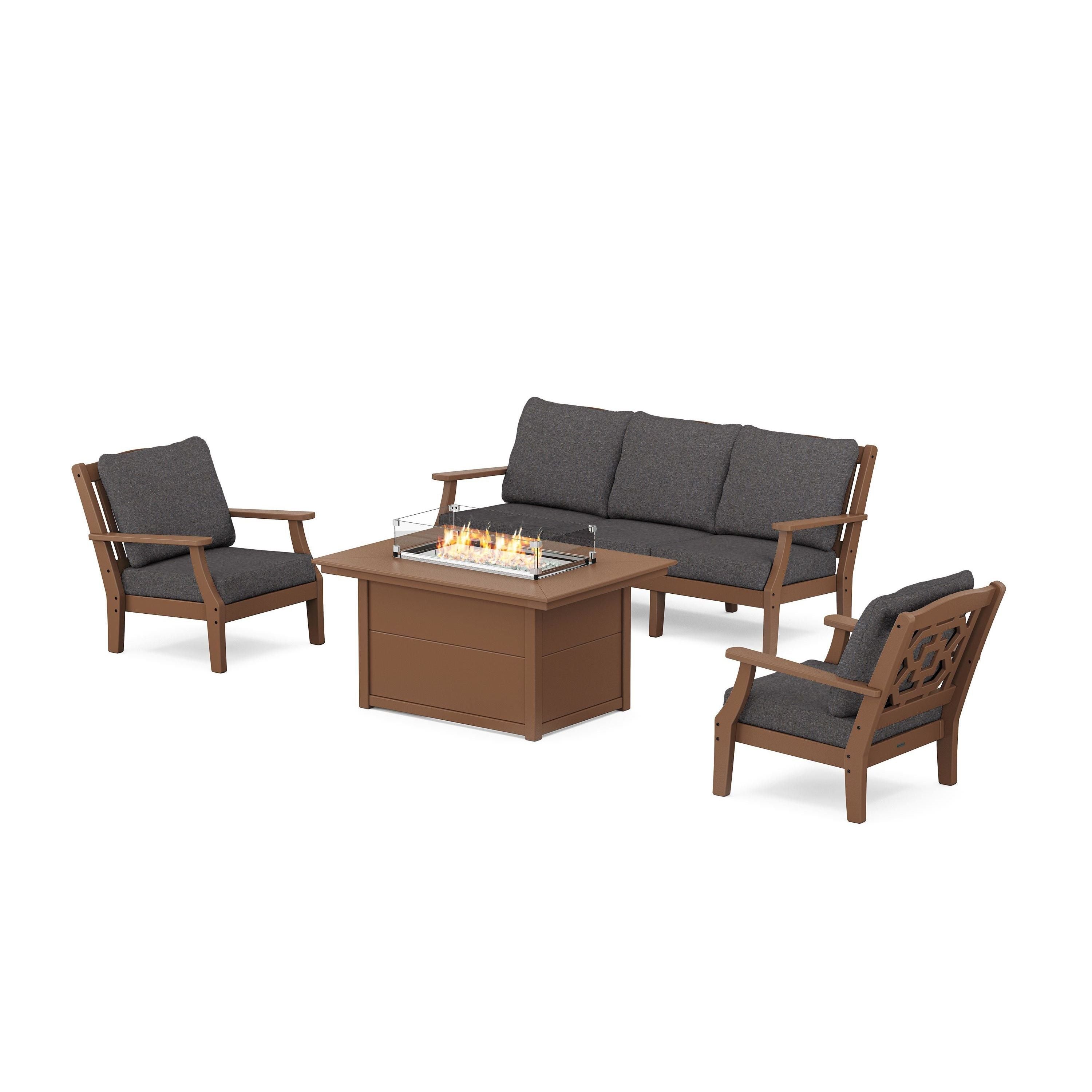 Chinoiserie Deep Seating Fire Pit Table Set