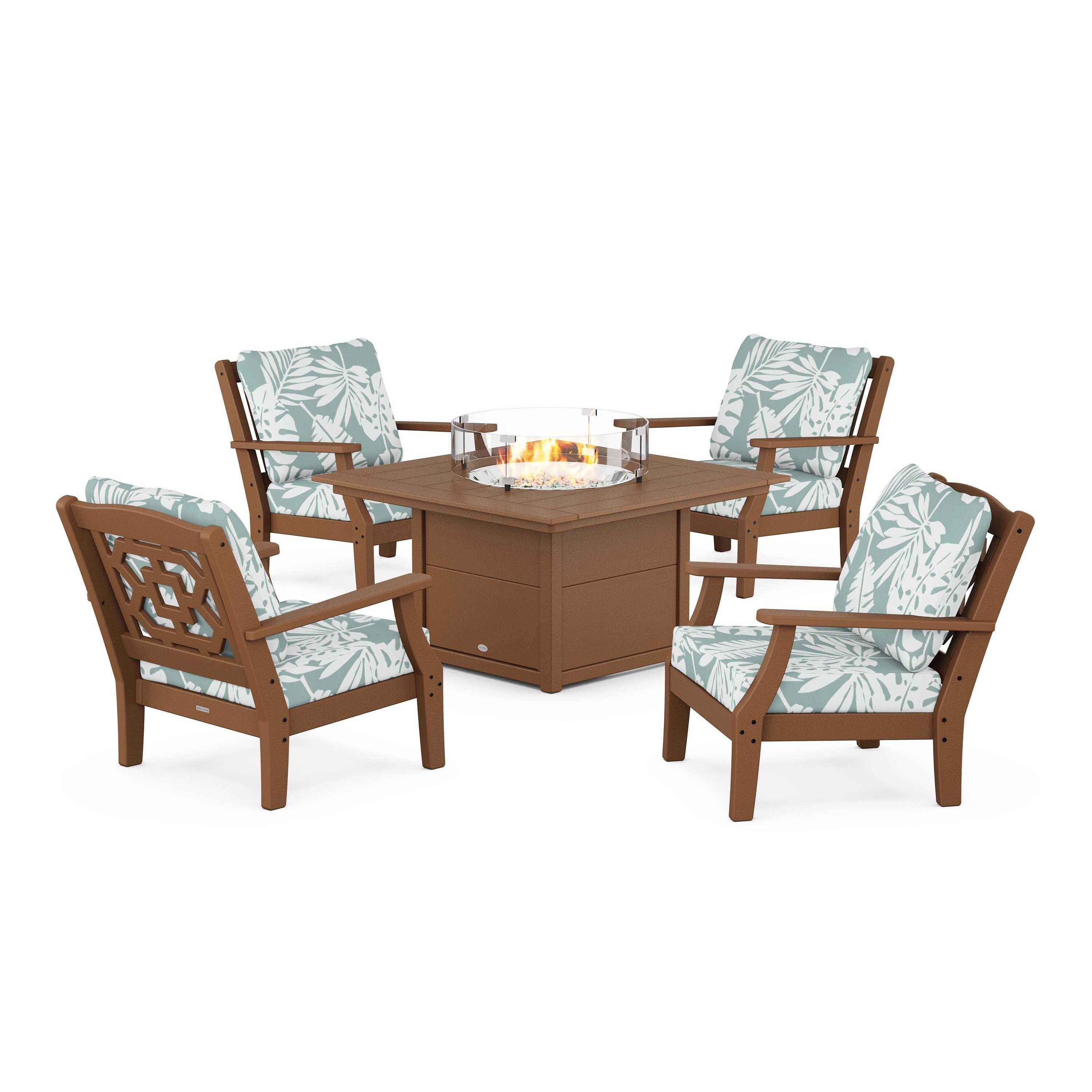 Chinoiserie 5-Piece Deep Seating Set with Fire Pit Table