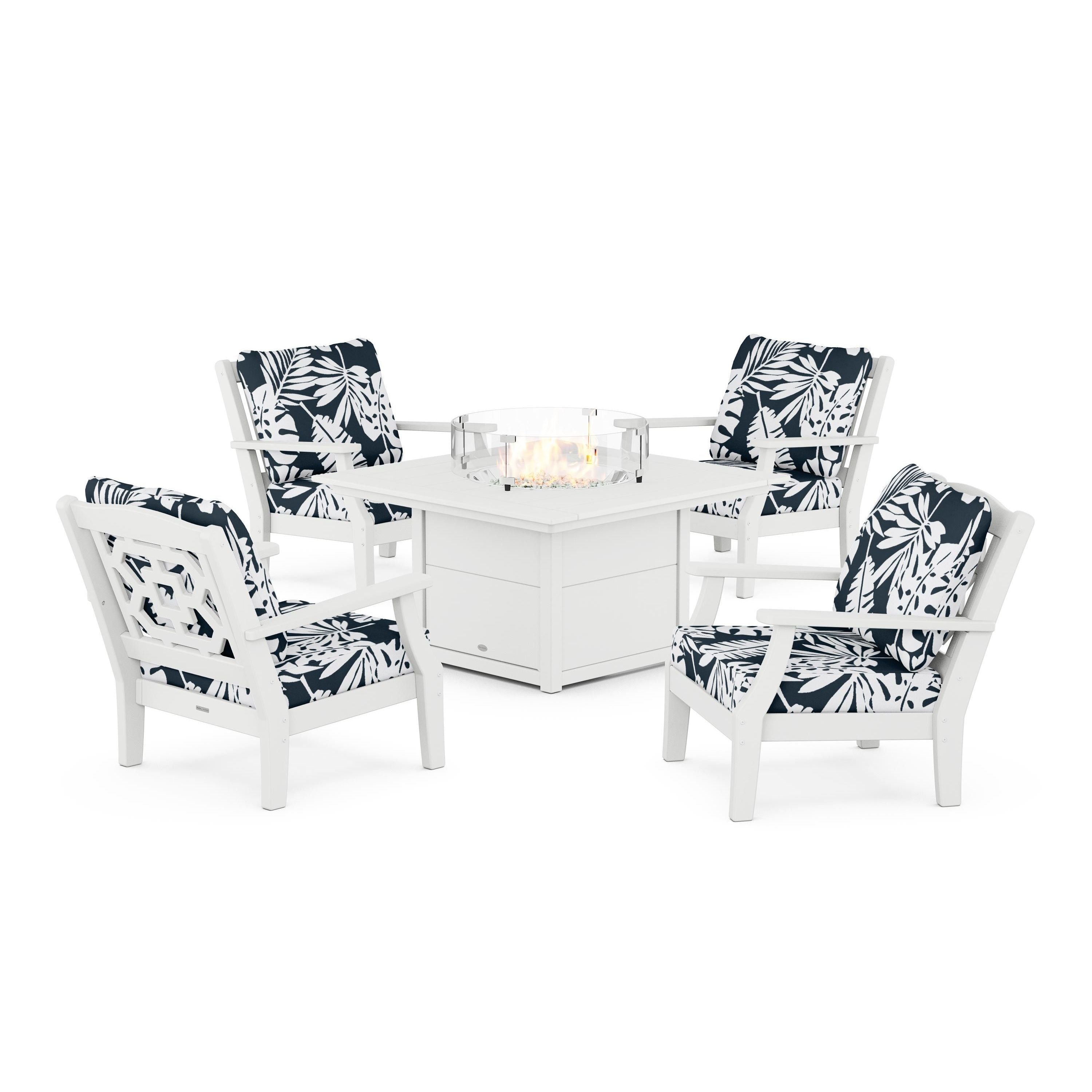 Chinoiserie 5-Piece Deep Seating Set with Fire Pit Table