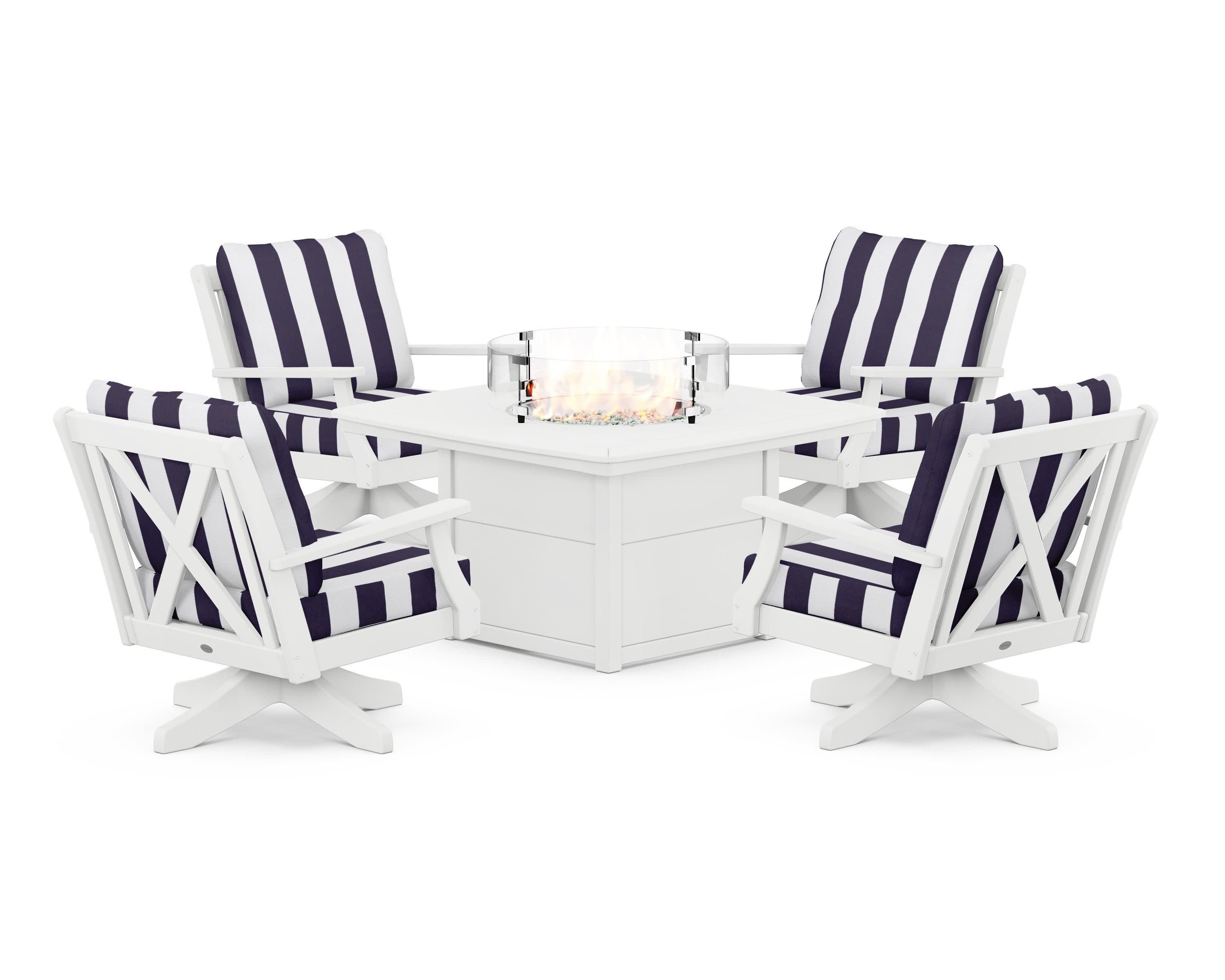 Braxton 5-Piece Deep Seating Swivel Conversation Set with Fire Pit Table