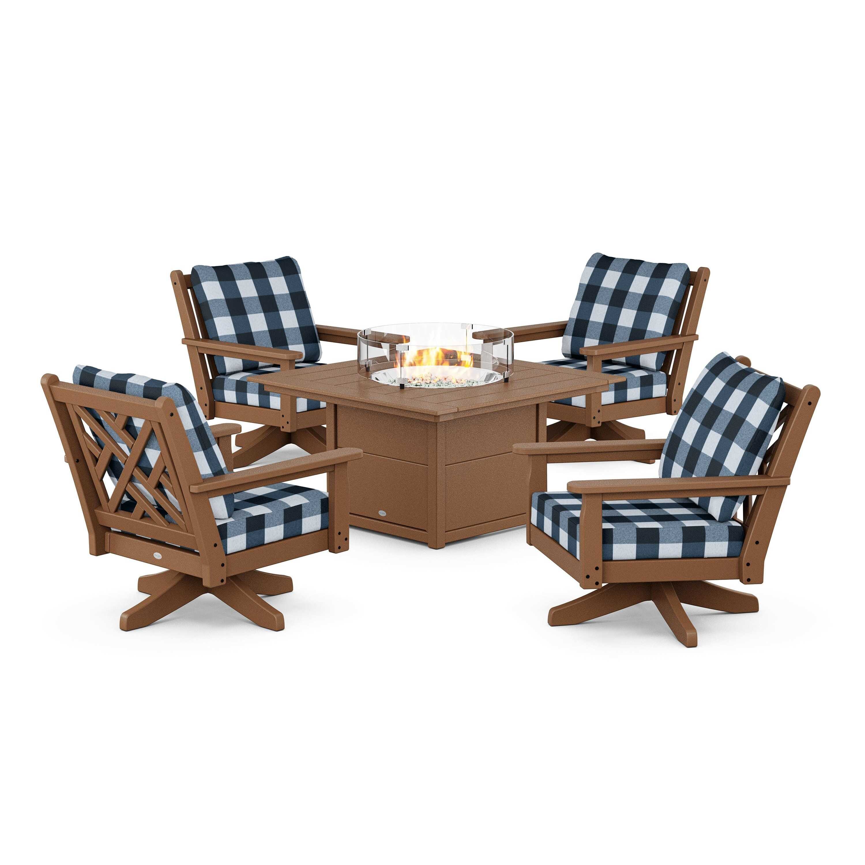 Chippendale 5-Piece Deep Seating Swivel Conversation Set with Fire Pit Table