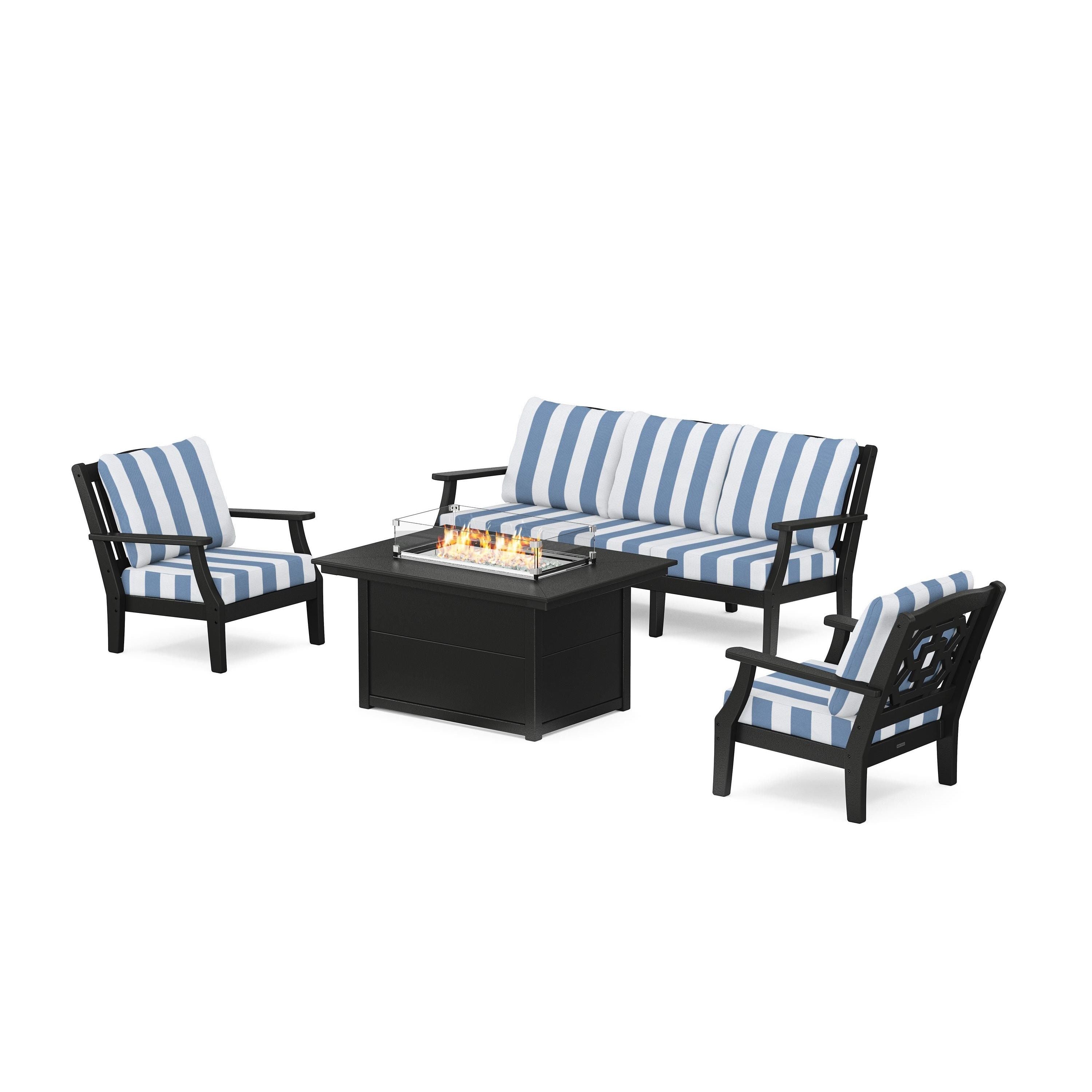 Chinoiserie Deep Seating Fire Pit Table Set