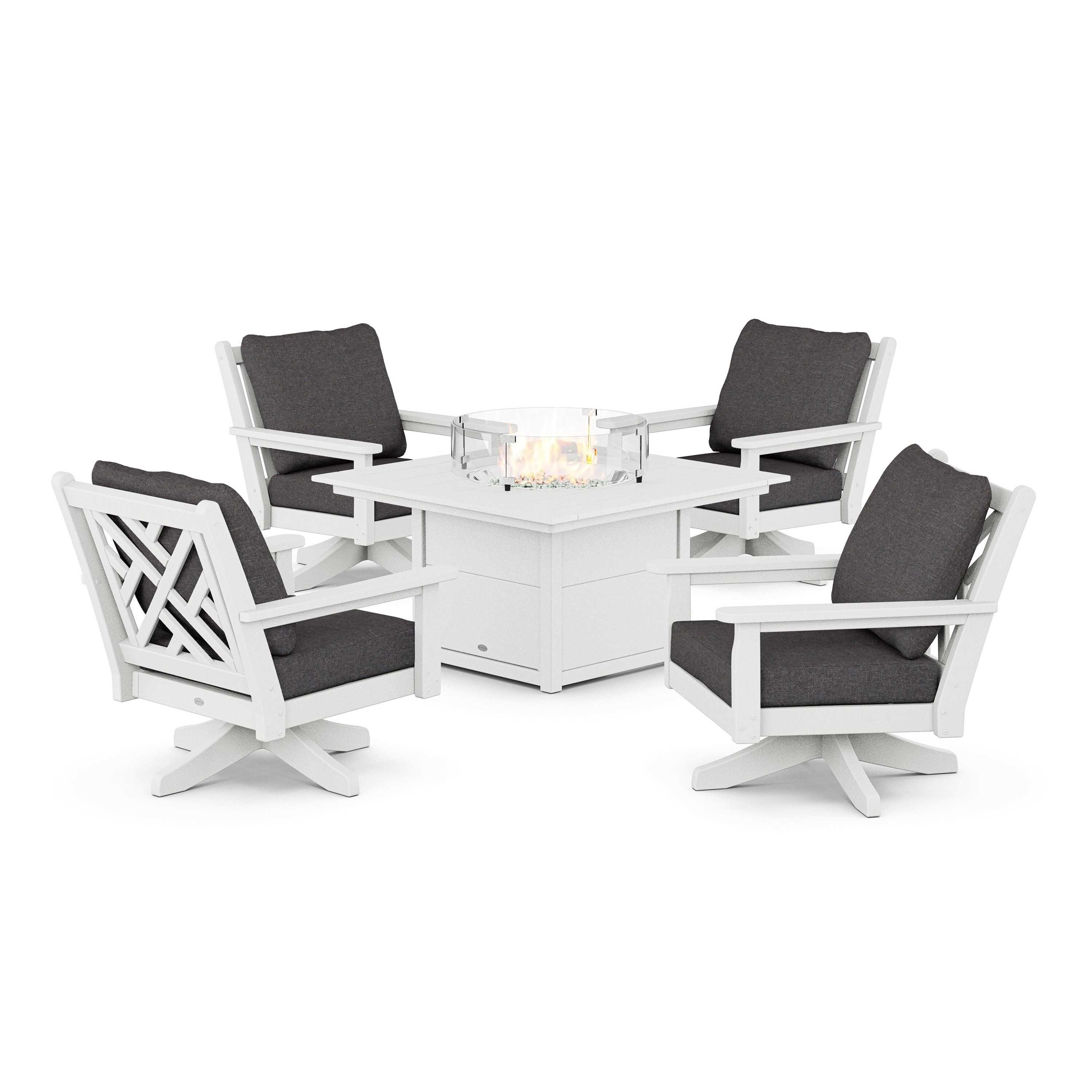 Chippendale 5-Piece Deep Seating Swivel Conversation Set with Fire Pit Table