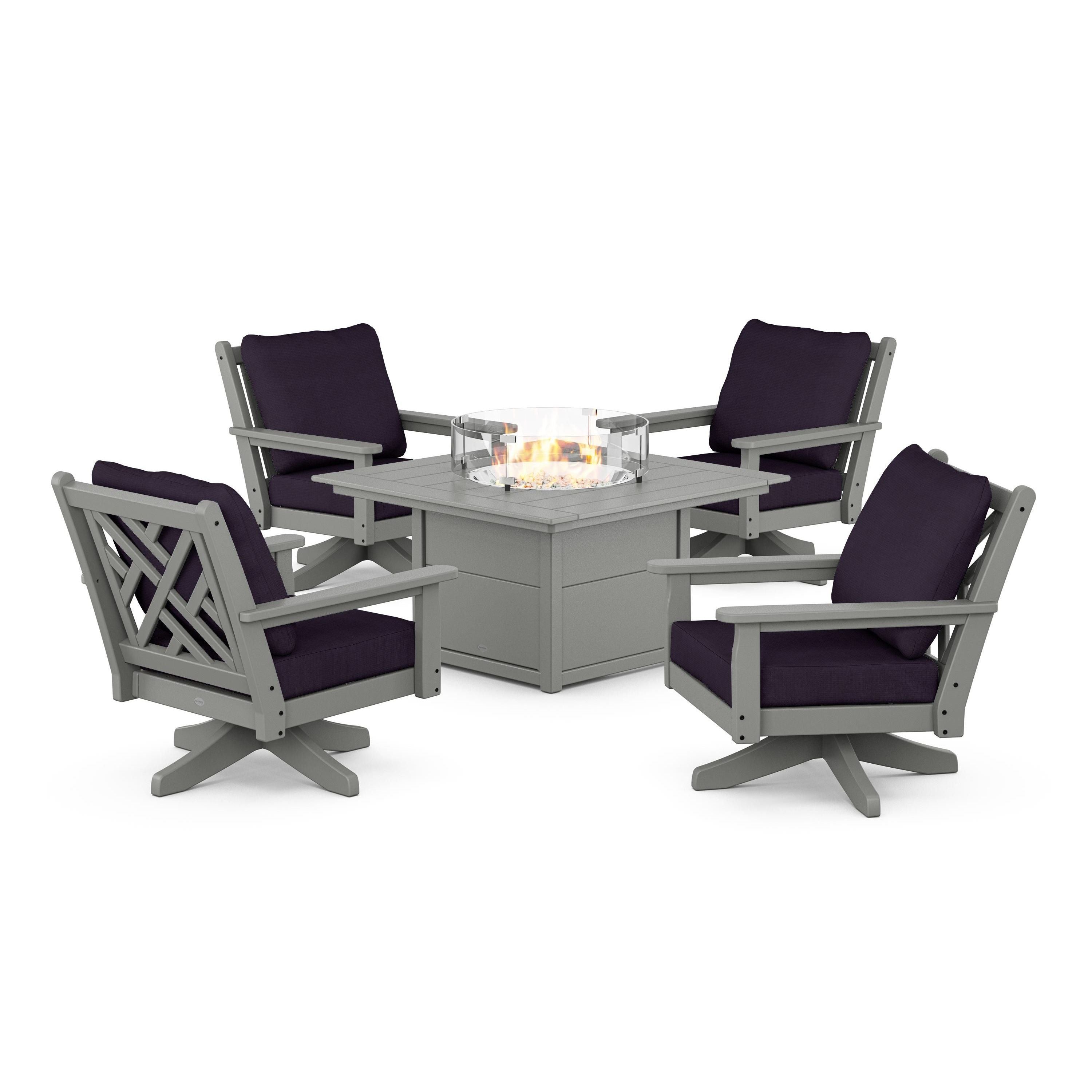 Chippendale 5-Piece Deep Seating Swivel Conversation Set with Fire Pit Table