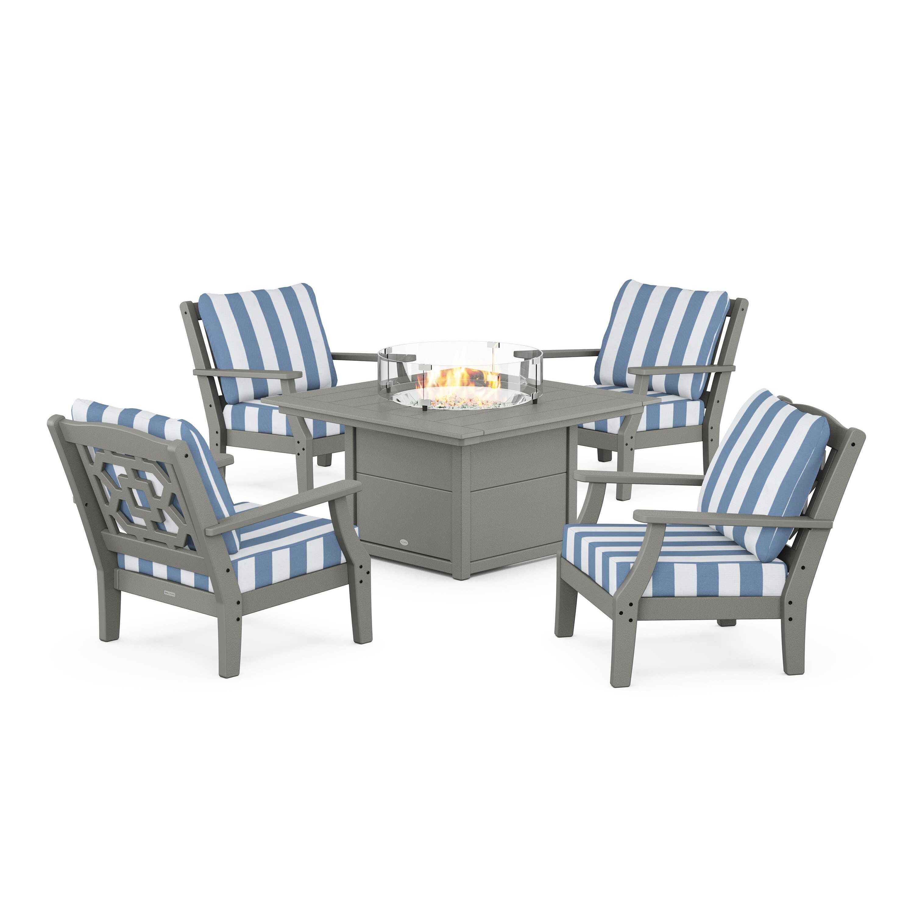 Chinoiserie 5-Piece Deep Seating Set with Fire Pit Table