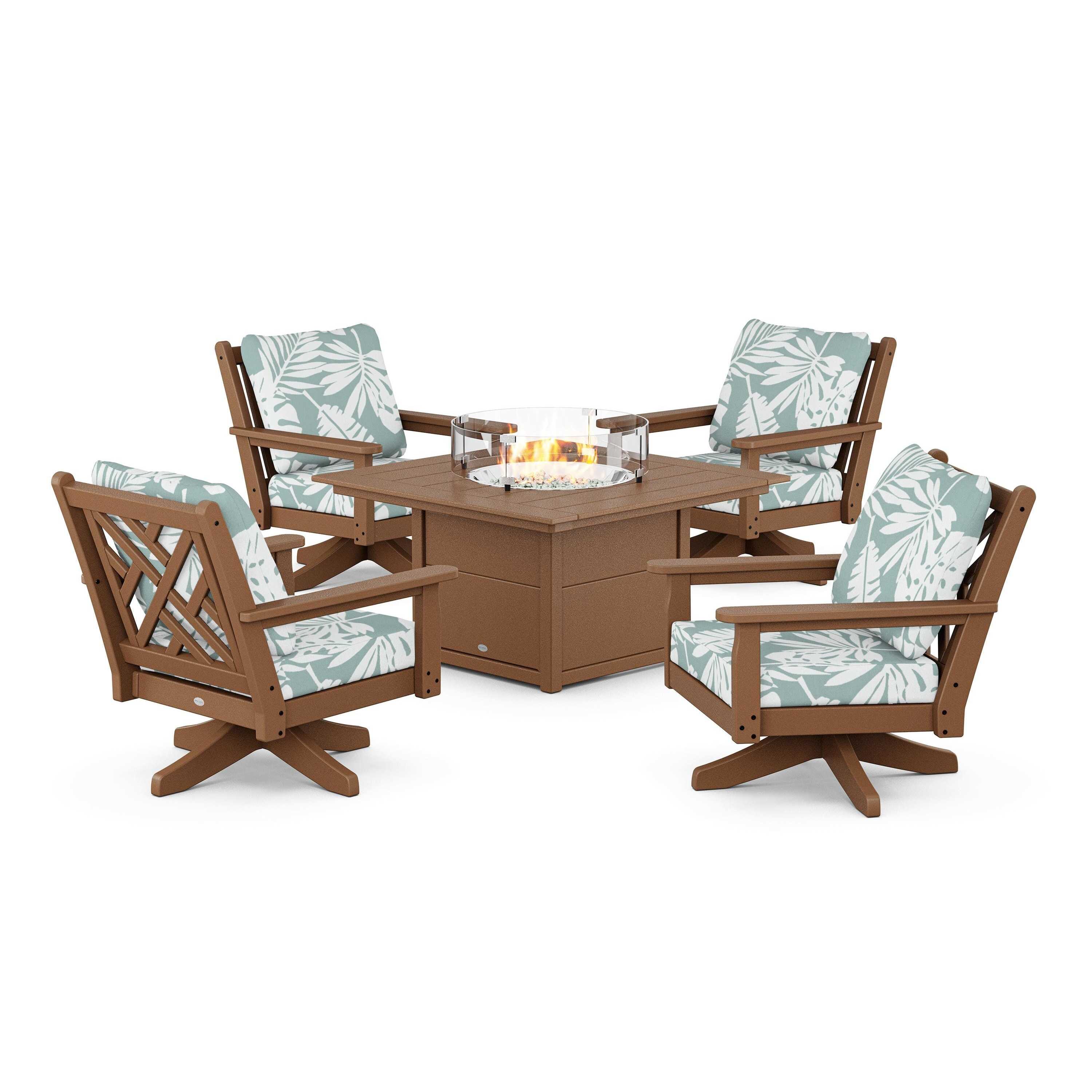 Chippendale 5-Piece Deep Seating Swivel Conversation Set with Fire Pit Table
