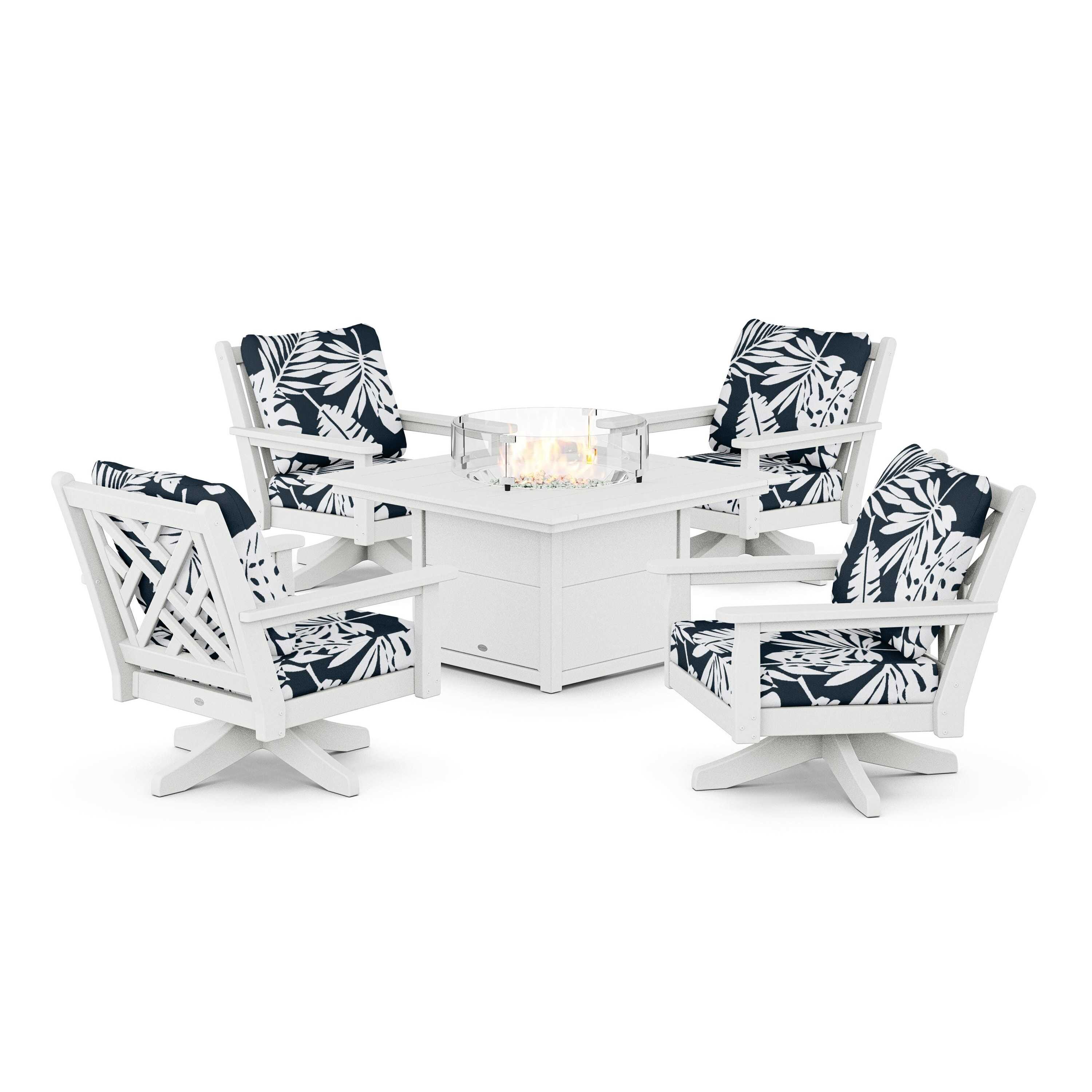 Chippendale 5-Piece Deep Seating Swivel Conversation Set with Fire Pit Table
