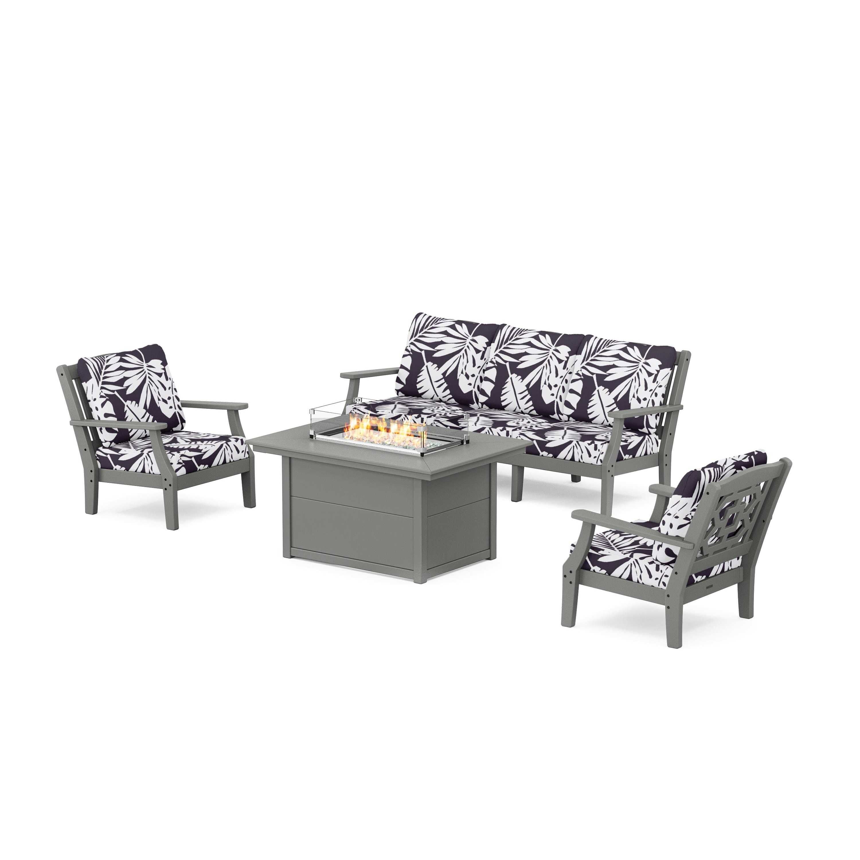 Chinoiserie Deep Seating Fire Pit Table Set