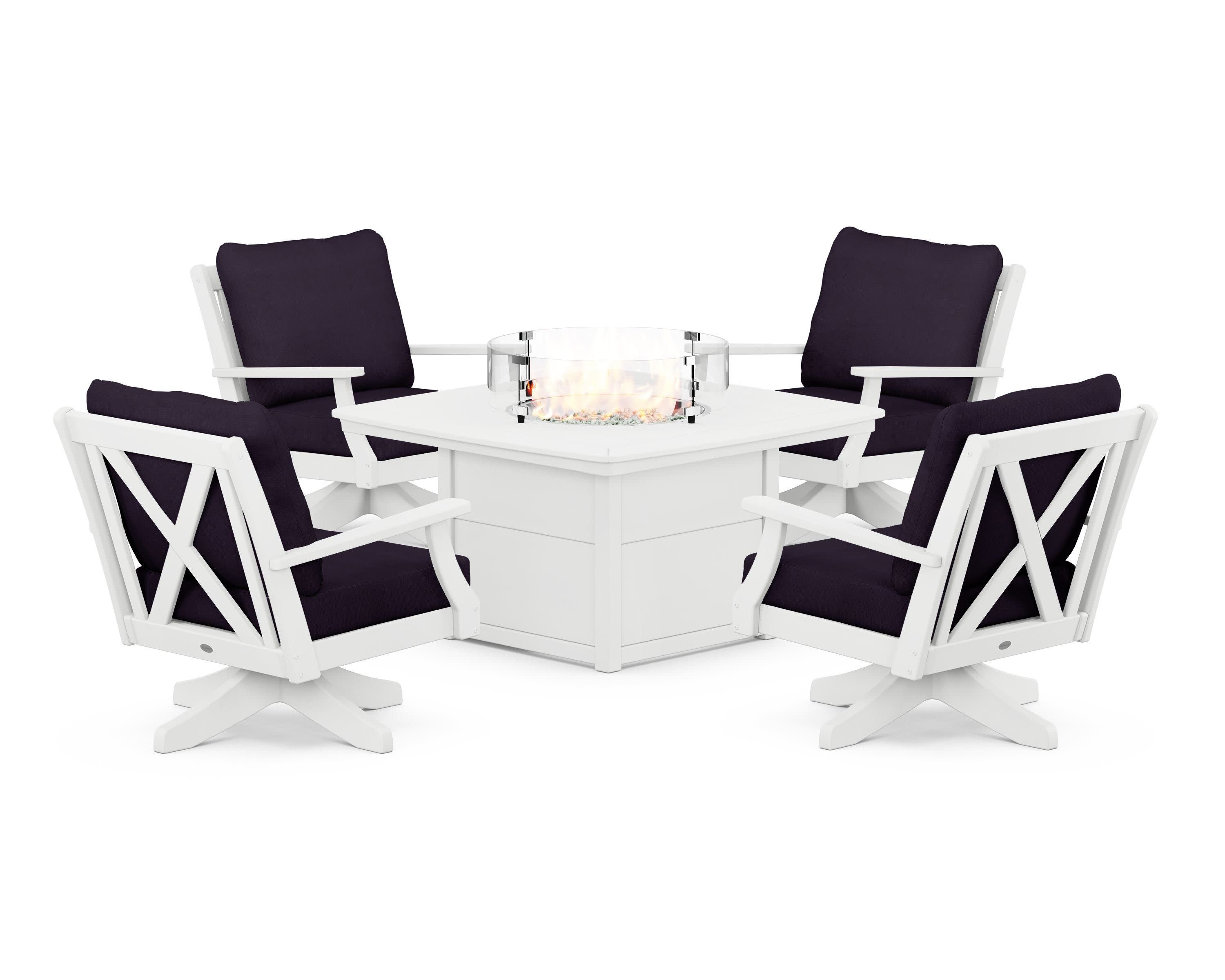 Braxton 5-Piece Deep Seating Swivel Conversation Set with Fire Pit Table