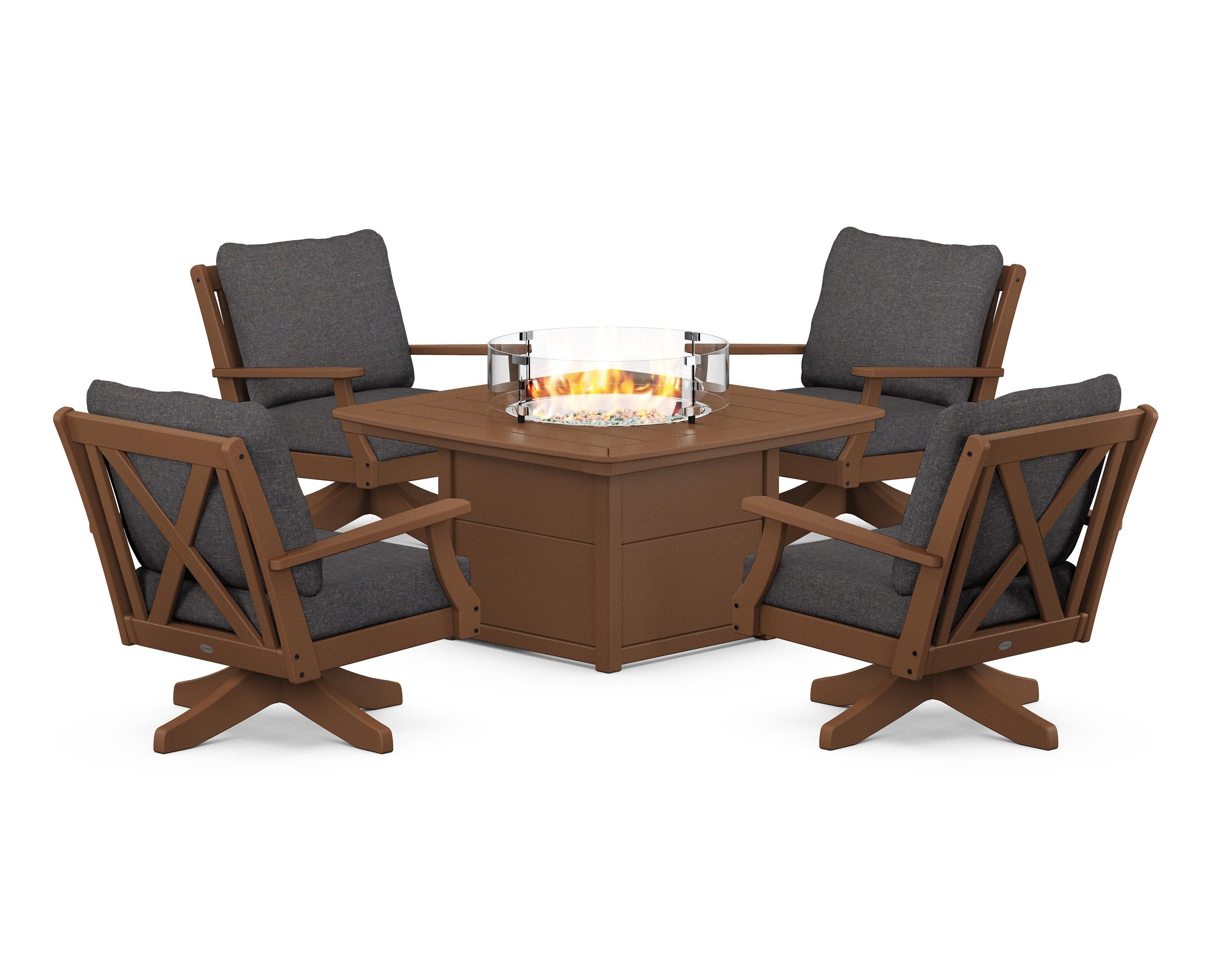 Braxton 5-Piece Deep Seating Swivel Conversation Set with Fire Pit Table