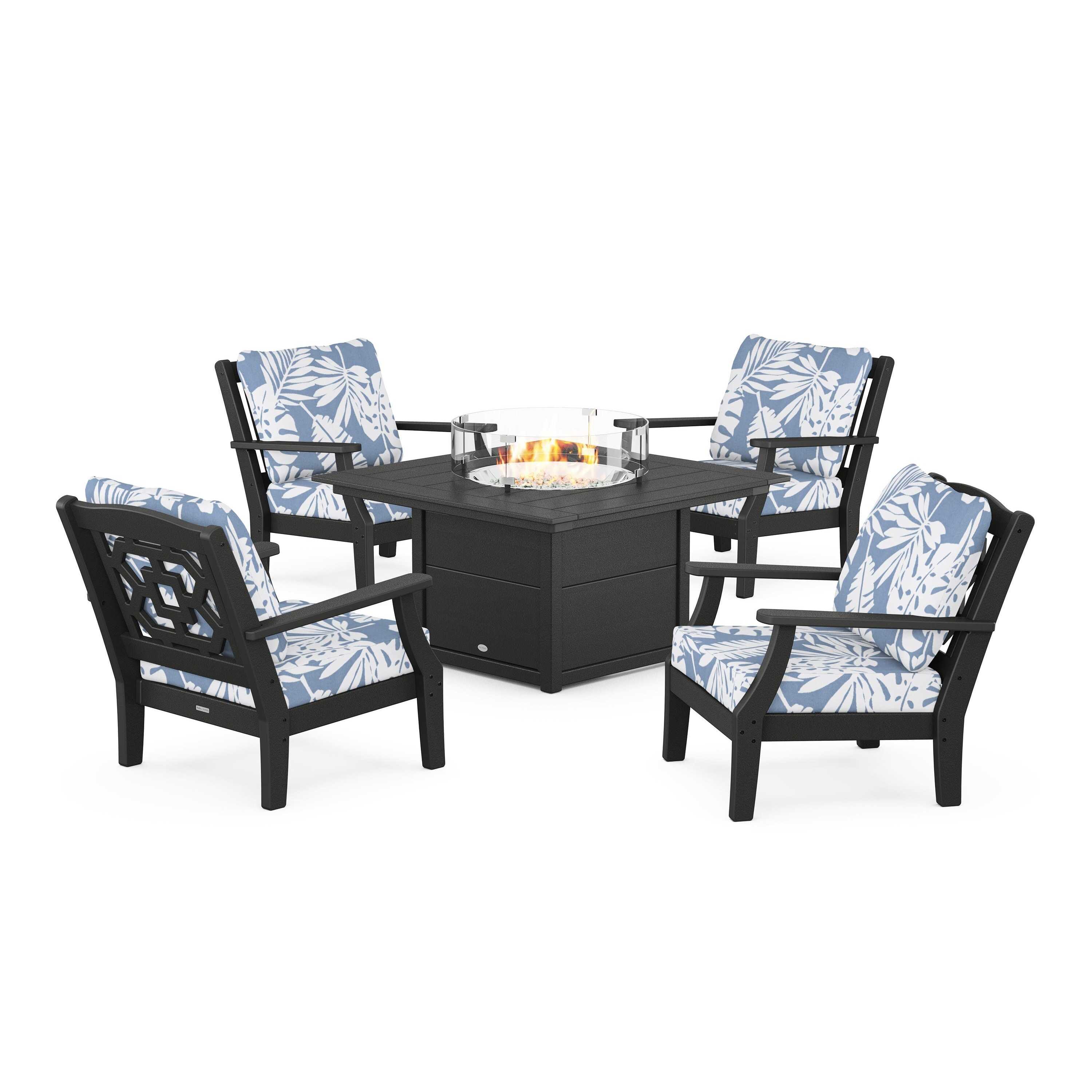 Chinoiserie 5-Piece Deep Seating Set with Fire Pit Table