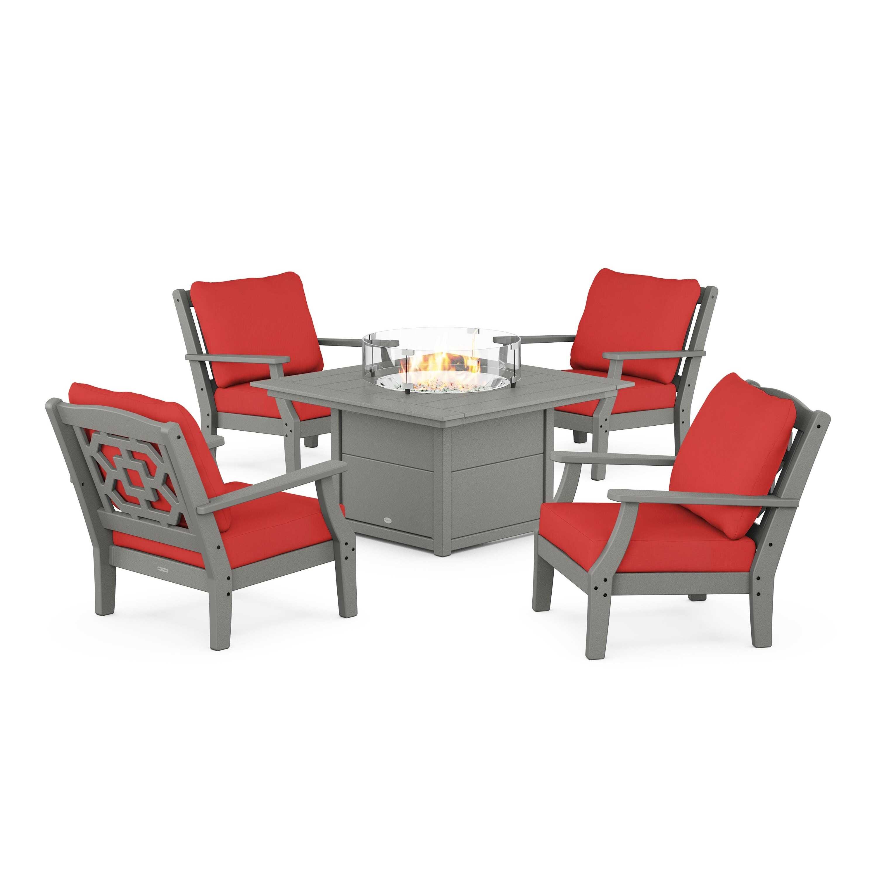 Chinoiserie 5-Piece Deep Seating Set with Fire Pit Table