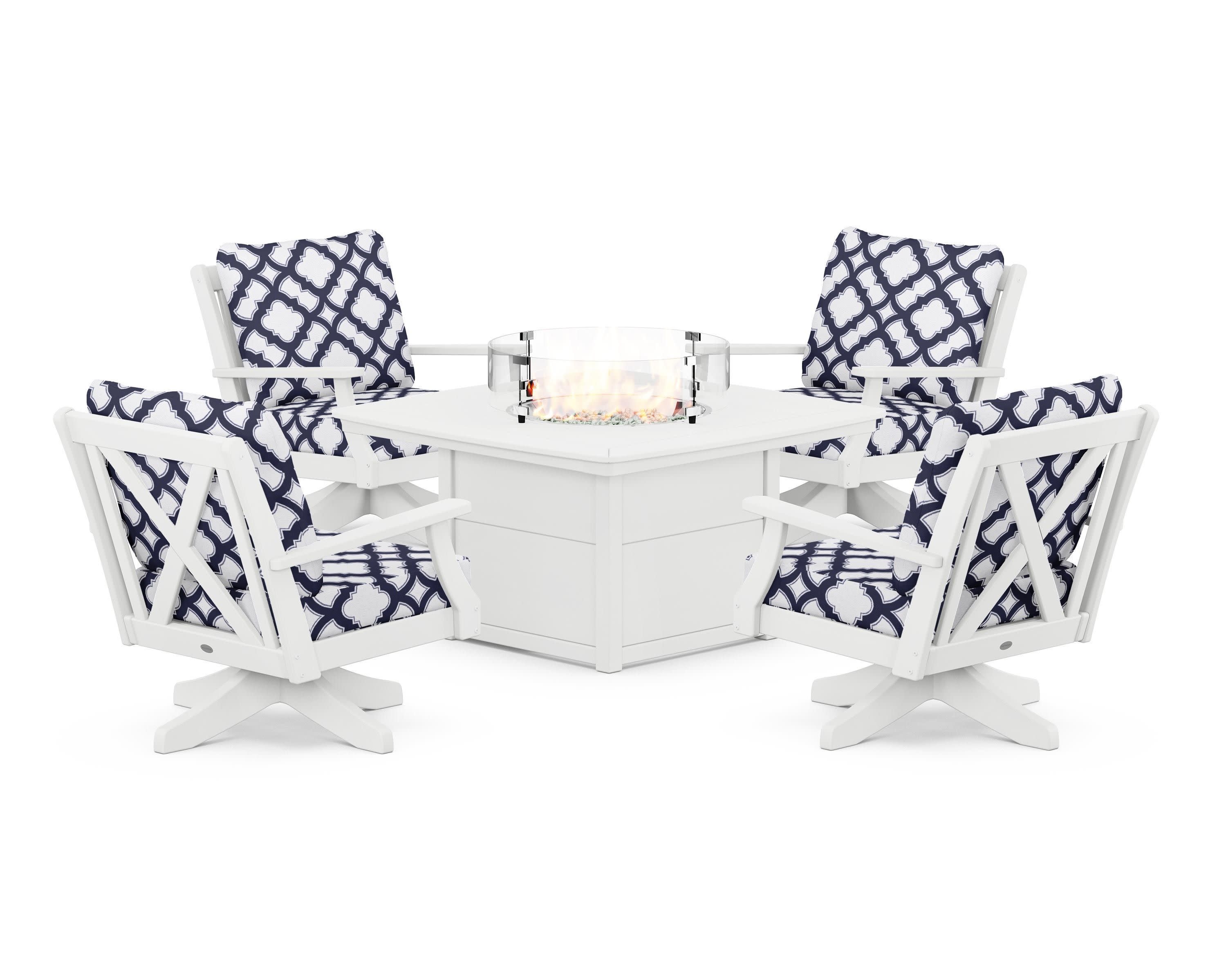 Braxton 5-Piece Deep Seating Swivel Conversation Set with Fire Pit Table