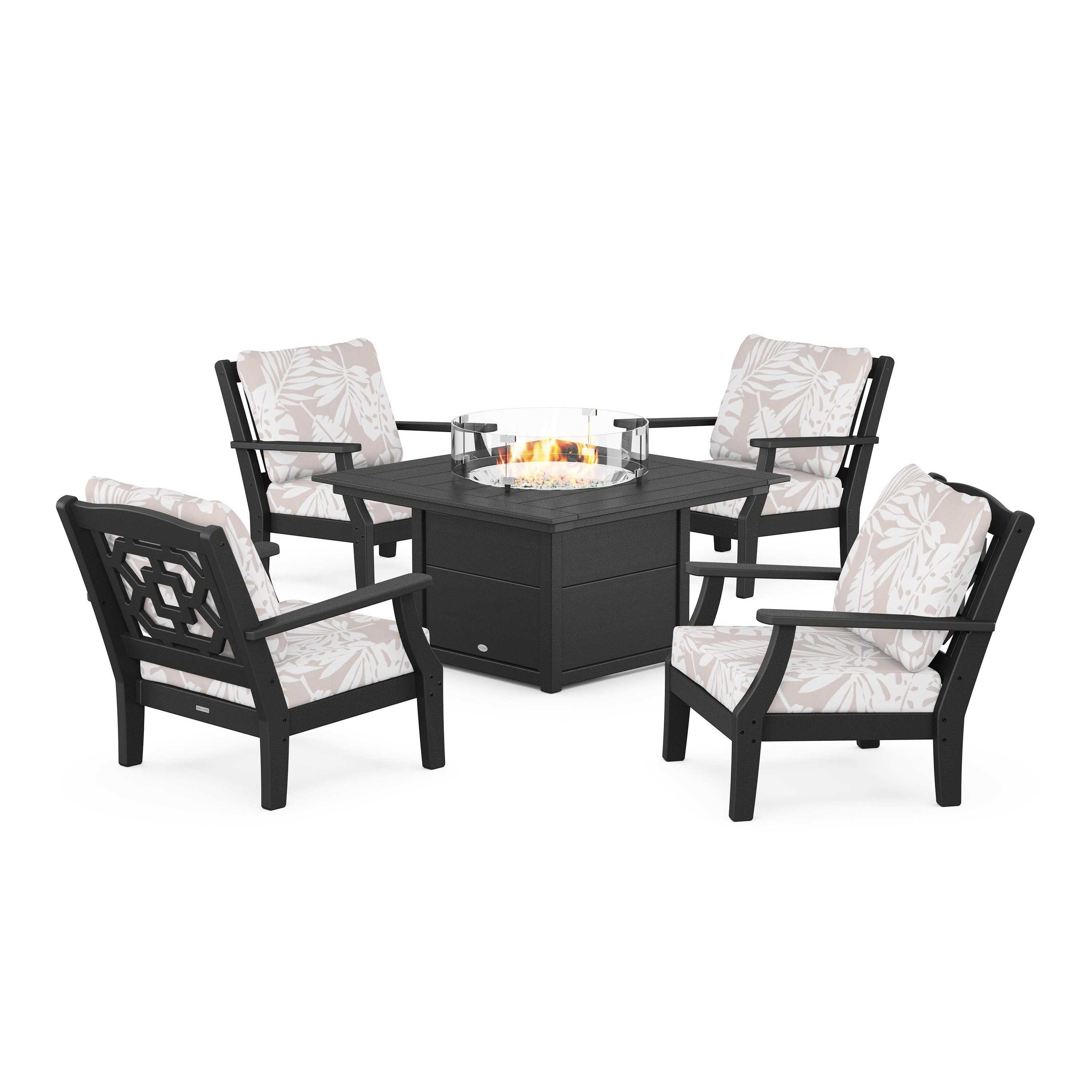Chinoiserie 5-Piece Deep Seating Set with Fire Pit Table