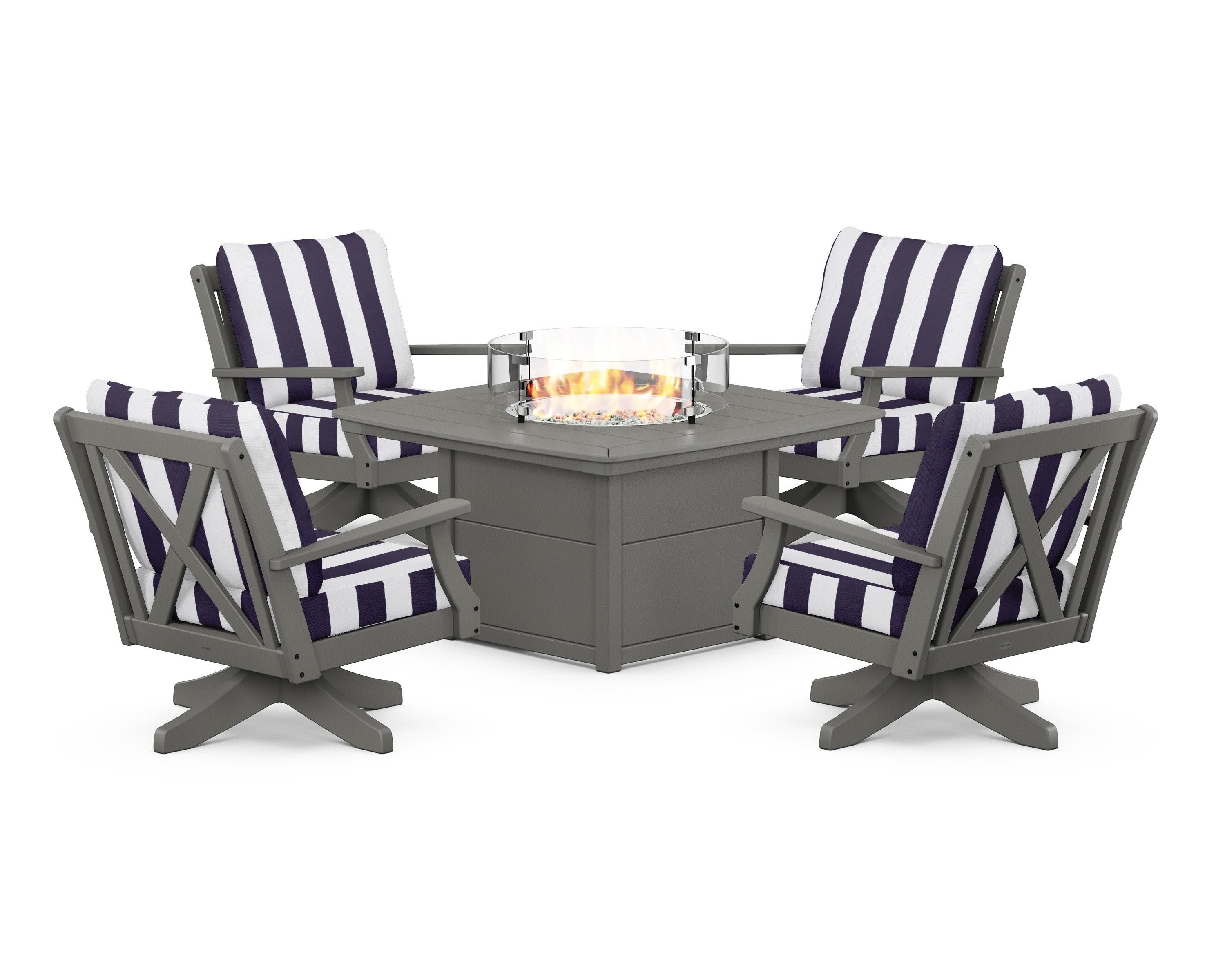 Braxton 5-Piece Deep Seating Swivel Conversation Set with Fire Pit Table