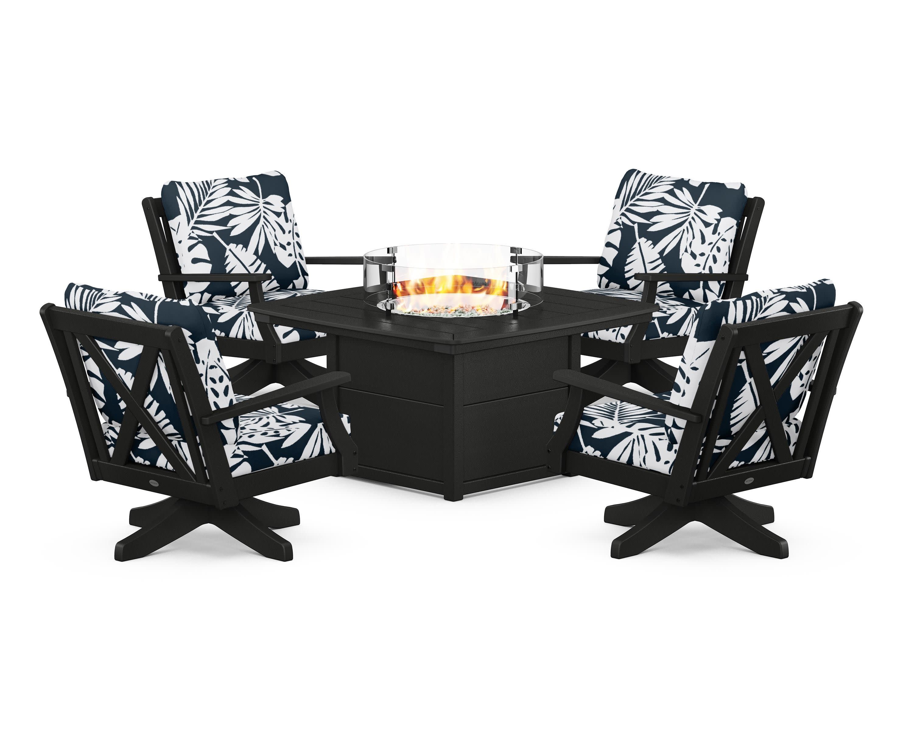 Braxton 5-Piece Deep Seating Swivel Conversation Set with Fire Pit Table
