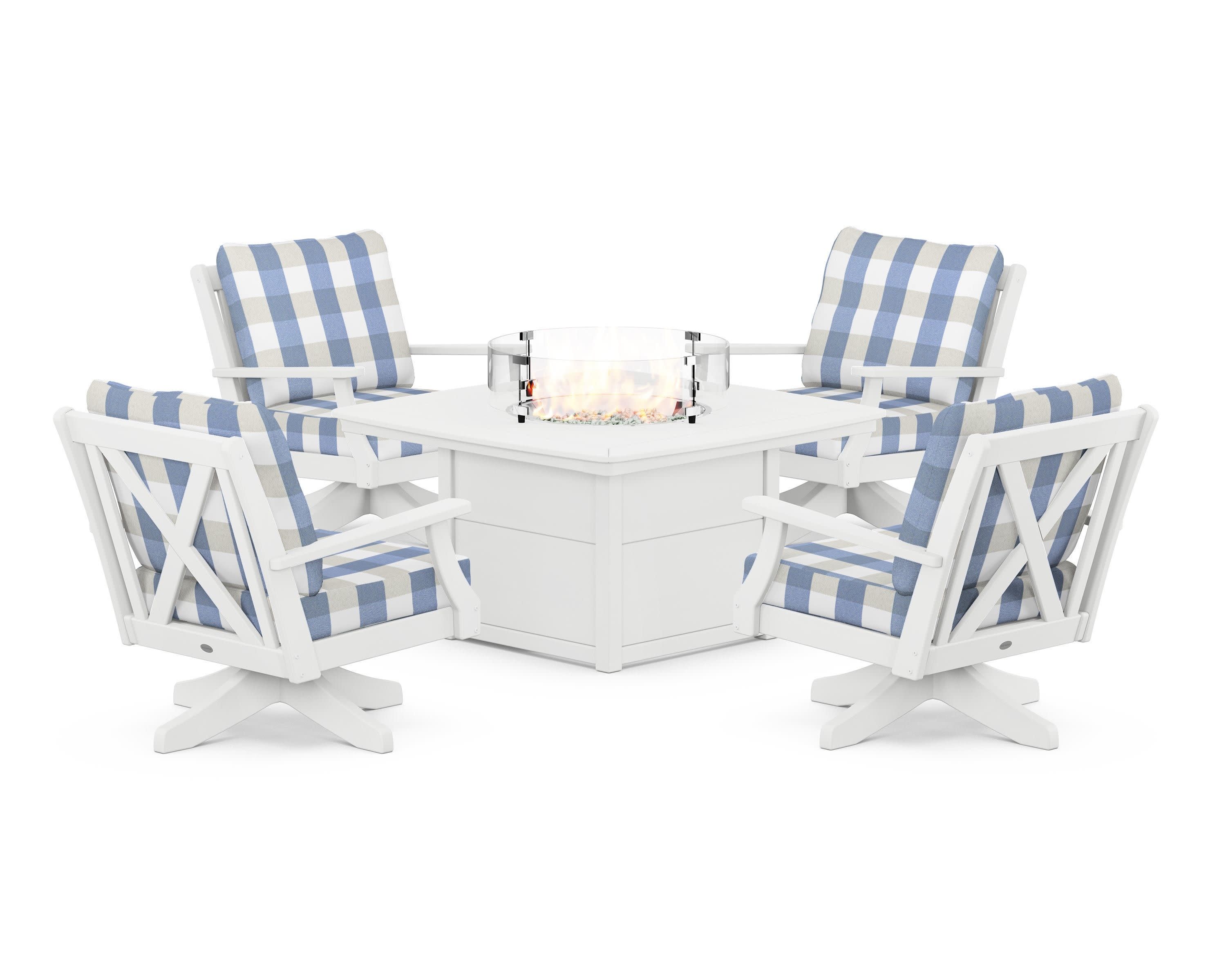 Braxton 5-Piece Deep Seating Swivel Conversation Set with Fire Pit Table