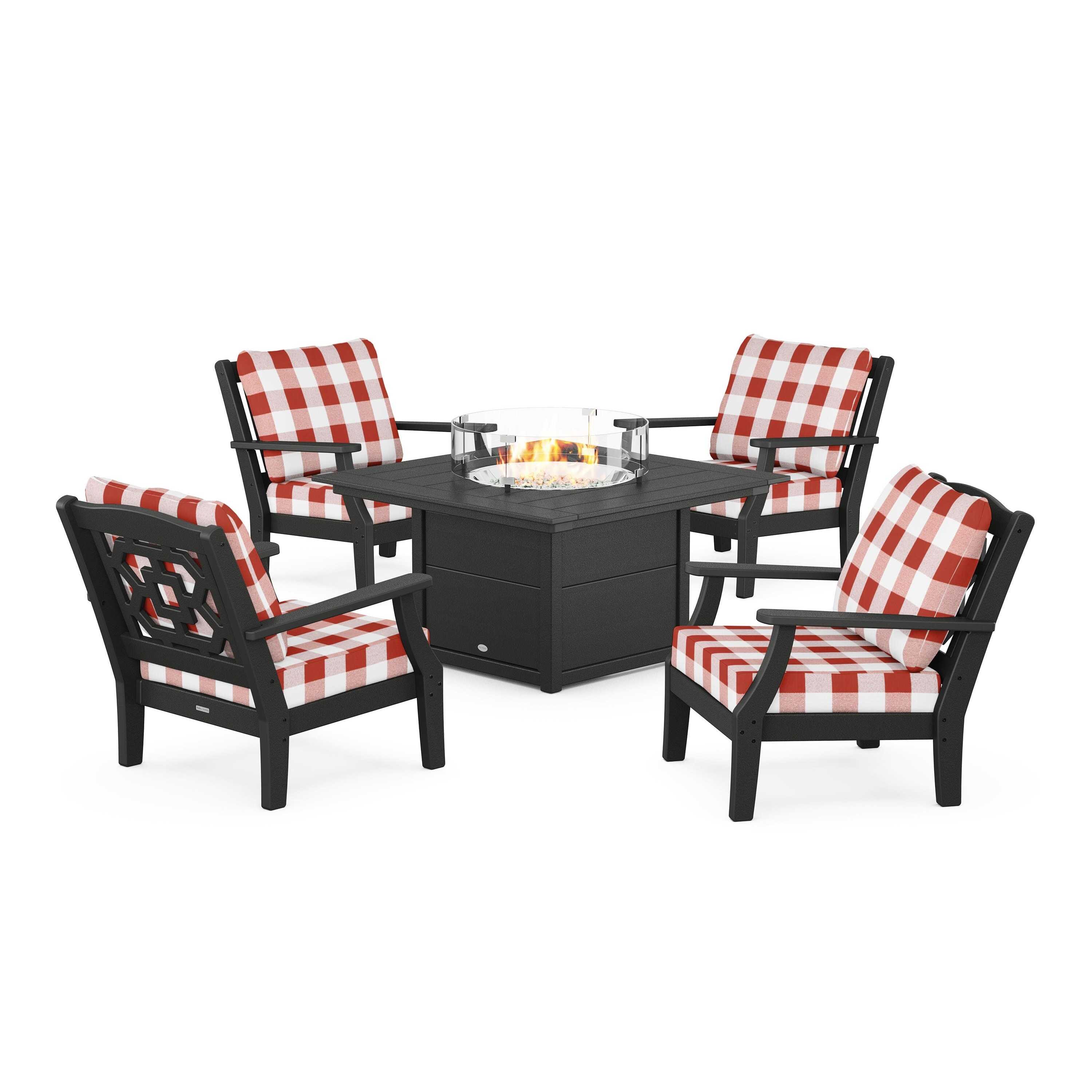 Chinoiserie 5-Piece Deep Seating Set with Fire Pit Table