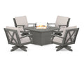 Braxton 5-Piece Deep Seating Swivel Conversation Set with Fire Pit Table