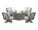 Braxton 5-Piece Deep Seating Swivel Conversation Set with Fire Pit Table