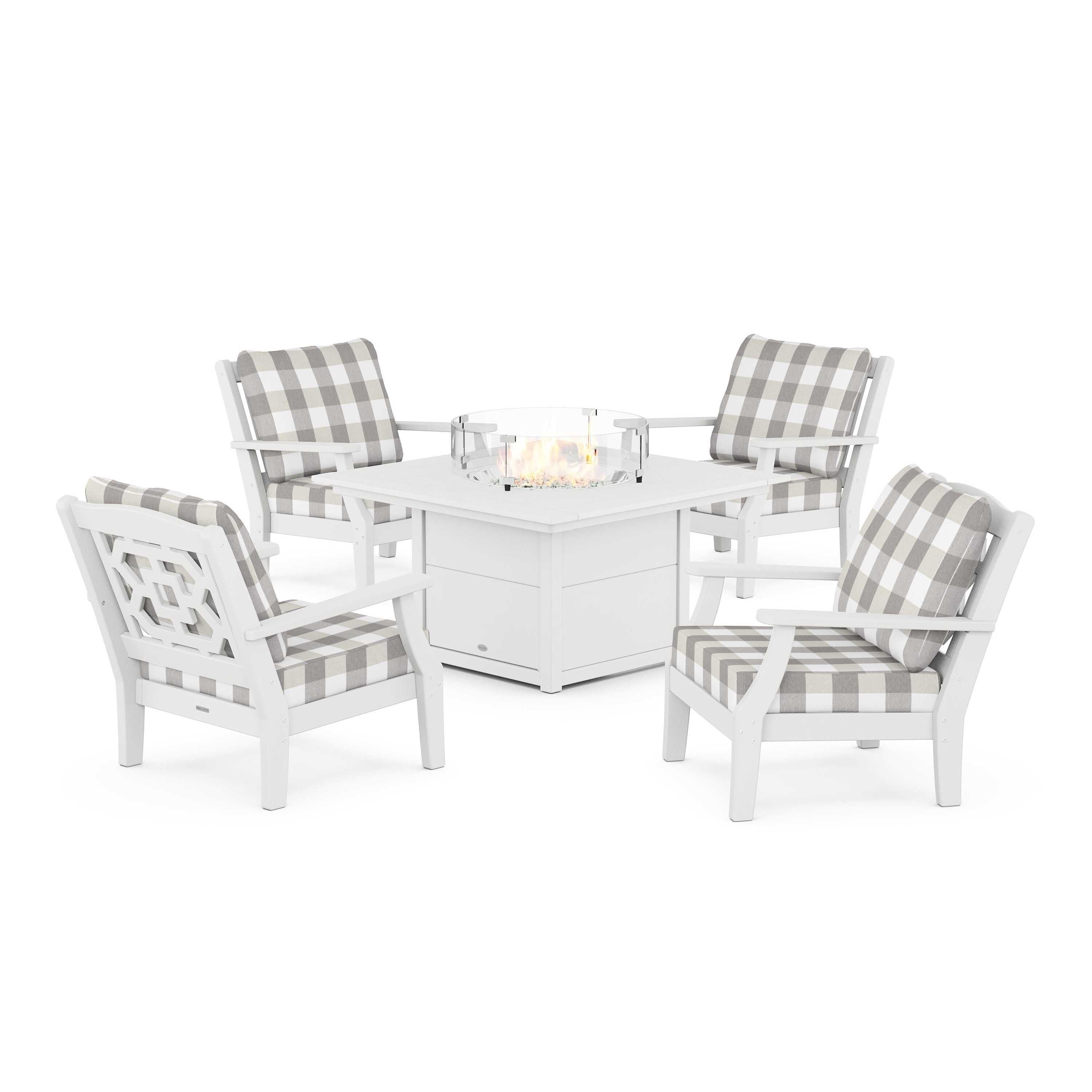 Chinoiserie 5-Piece Deep Seating Set with Fire Pit Table