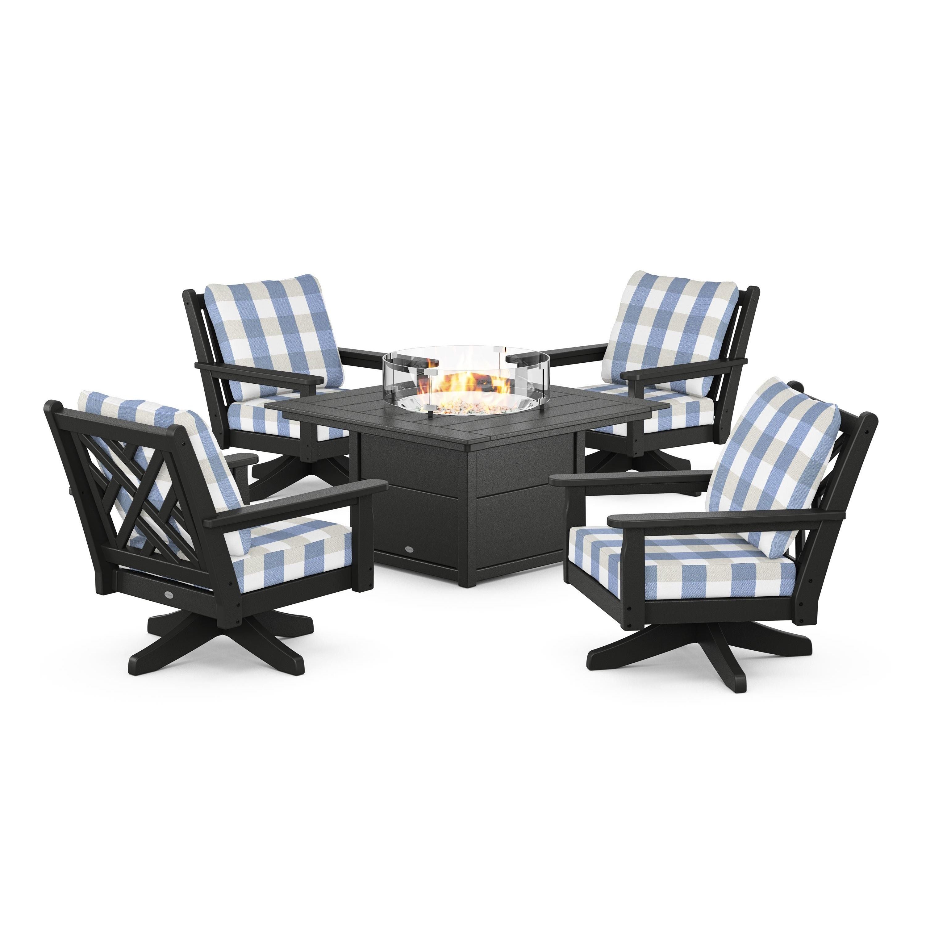 Chippendale 5-Piece Deep Seating Swivel Conversation Set with Fire Pit Table