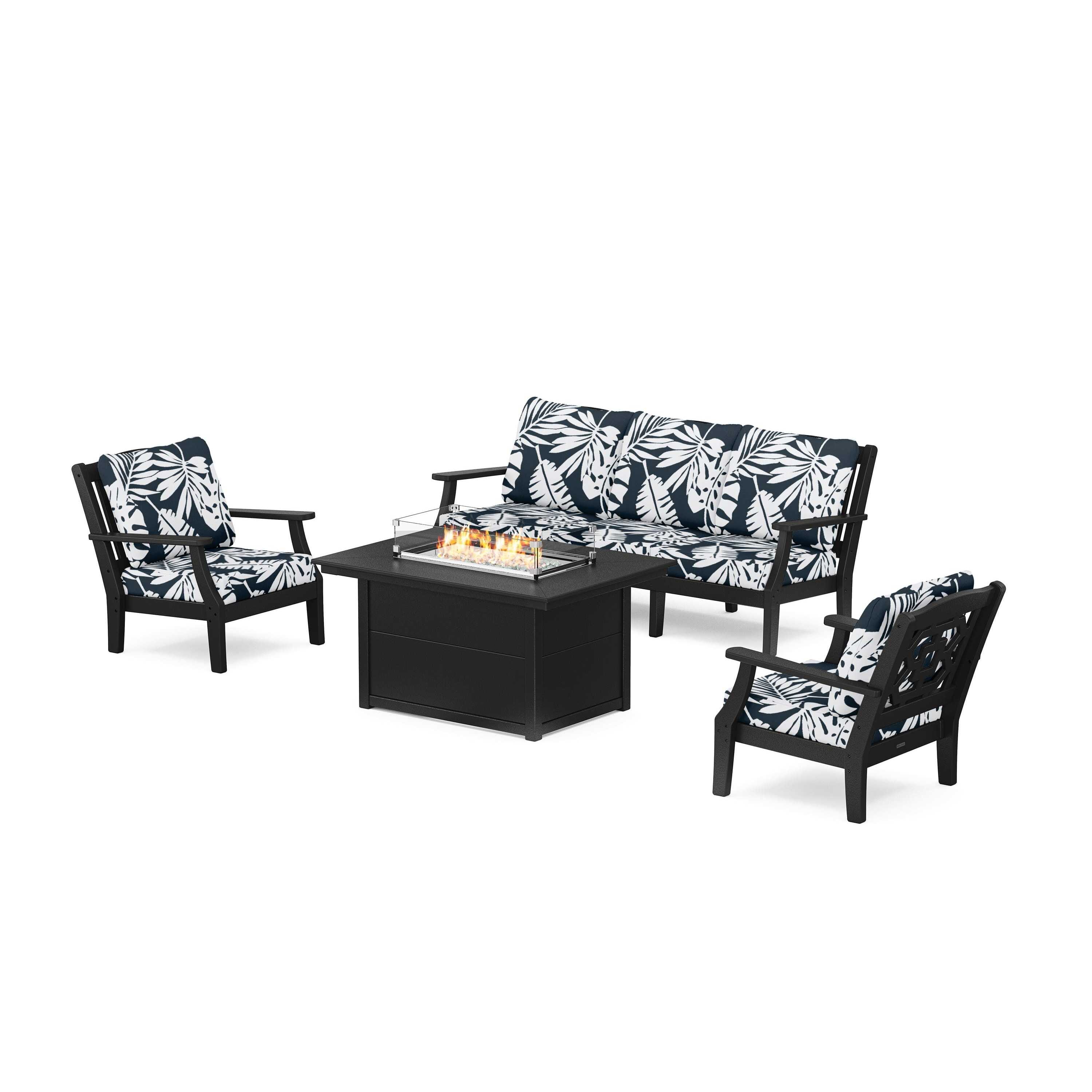 Chinoiserie Deep Seating Fire Pit Table Set