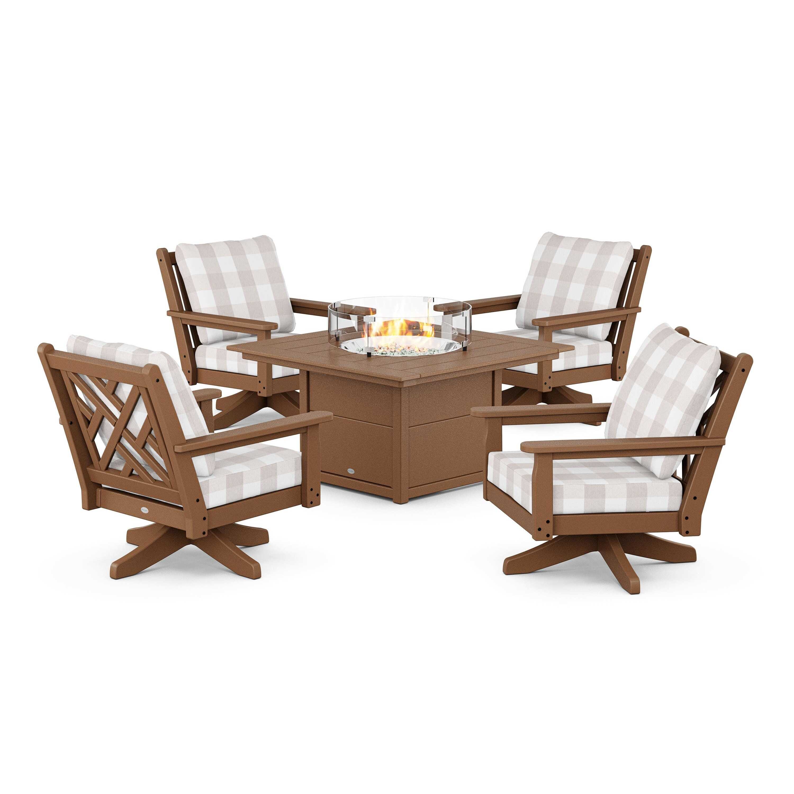 Chippendale 5-Piece Deep Seating Swivel Conversation Set with Fire Pit Table